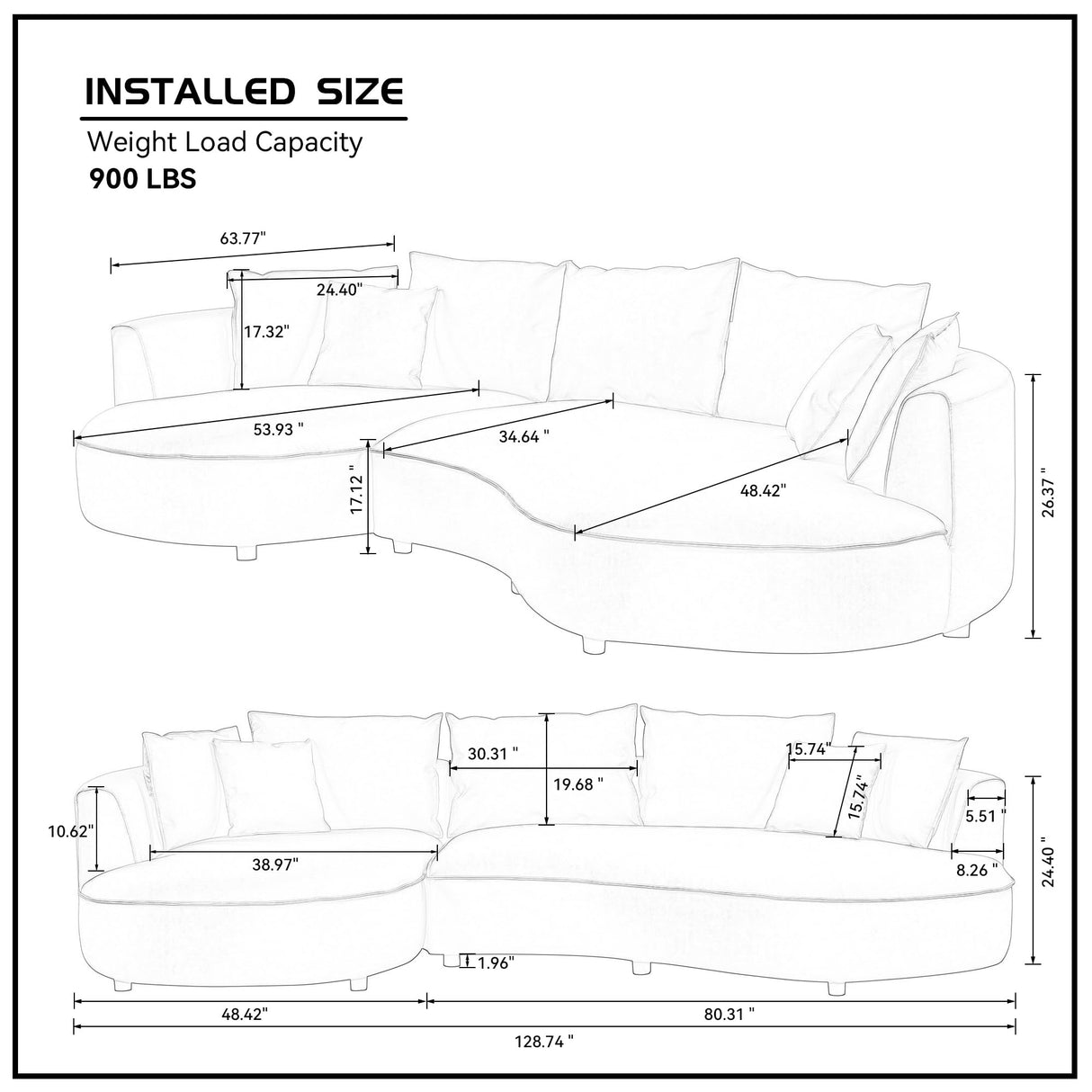 128.74" Curved Sectional Sofa, Modern Oversized Couch, Luxury Modular 5-Seater Couch with Chaise, Leathaire Upholstered Comfy Sofas for Living Room, Apartment, Office, Light Grey Left Facing M MEETAKING