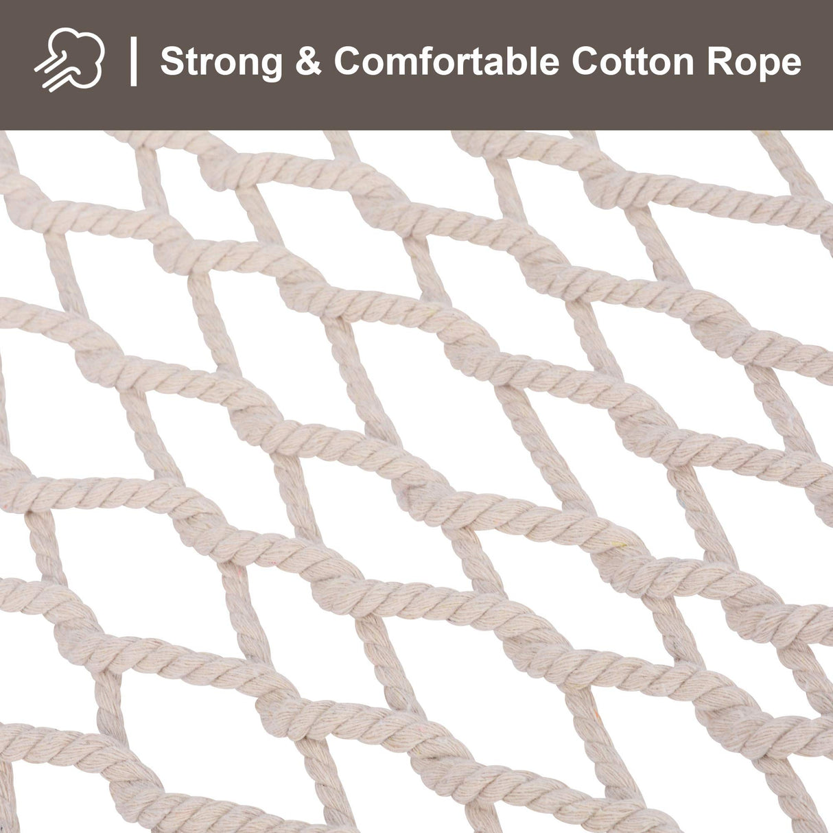 SUNCREAT Hammocks Traditional Rope Double Hammock with Hardwood Spreader Bar and Carrying Bag, 450 lbs Capacity, Natural SUNCREAT