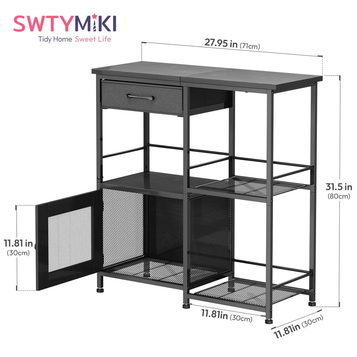 SWTYMIKI Coffee Bar Cabinet for Home - Farmhouse Coffee Stand Station Multi-Purpose Storage Cabinet with Adjustable Feet, Drawers - Kitchen Bar Table for Living Room, Corner, Small Space, Black SWTYMIKI