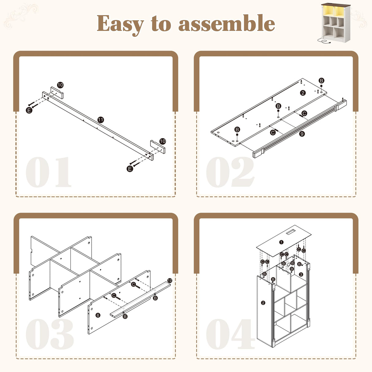 EnHomee 7 Cube Storage Organizer with LED Light and Charging Station Wood Cube Shelf White Bookshelf for Bedroom Living Room,Office,White EnHomee