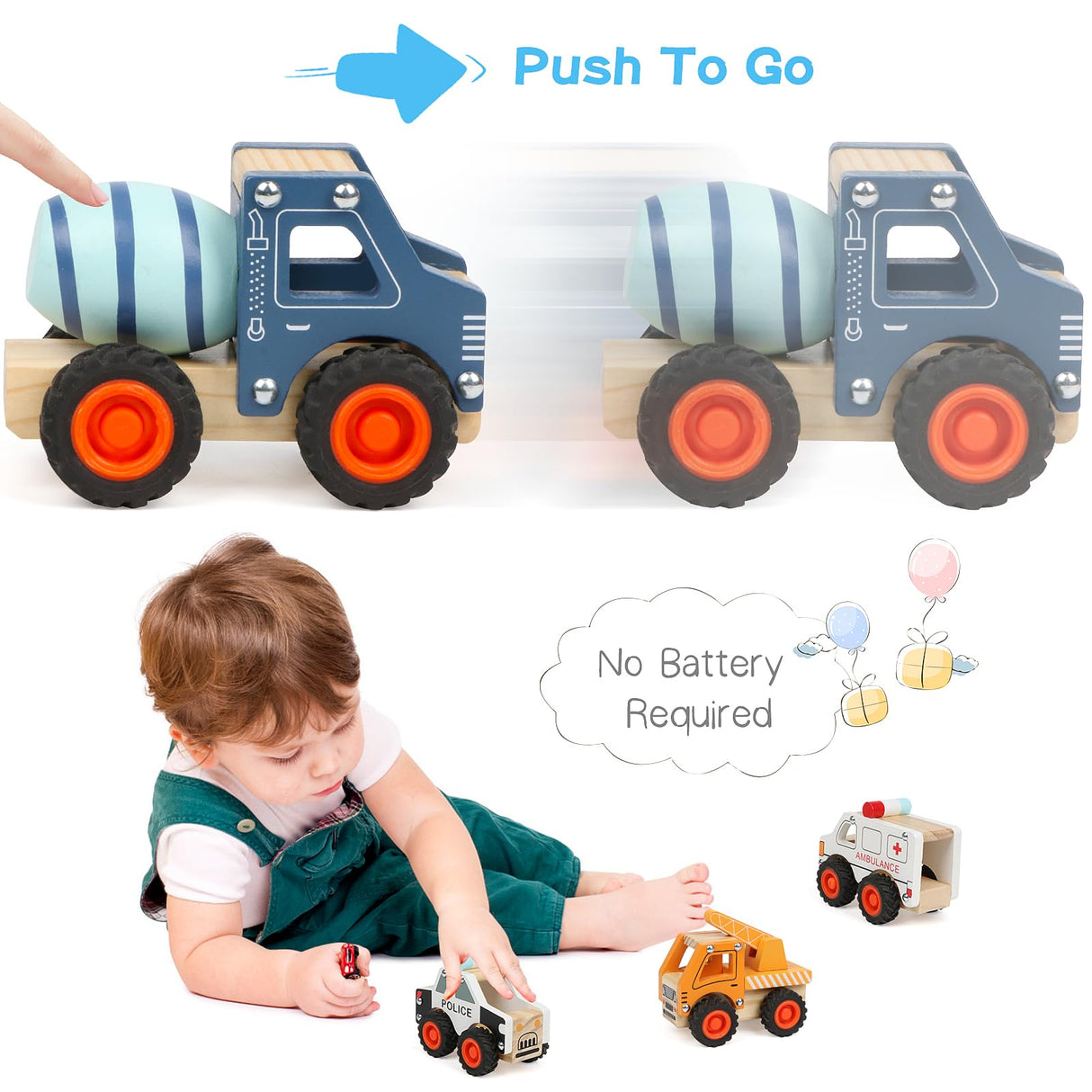 DIPALENT 6Pcs Wooden Cars for Toddlers 1-3, Push and Go Vehicles, Kid Toys, Hand Push Cars for 1+ Year Old, Montessori DIPALENT