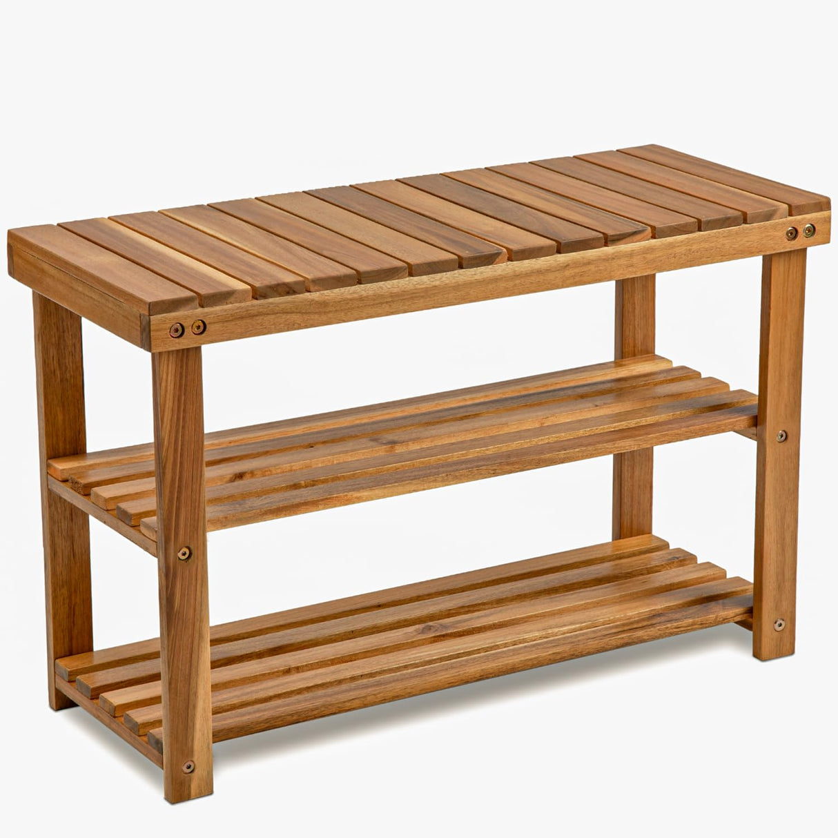 BEEFURNI Wooden Shoe Rack Bench, 3-Tier Sturdy Shoe Organizer, Acacia Wood Shoe Shelf, 300 LBS Load Capacity, Perfect for Closet Entryway Bathroom Bedroom, 1-year Manufacturer Warranty, Natural Acacia BEEFURNI