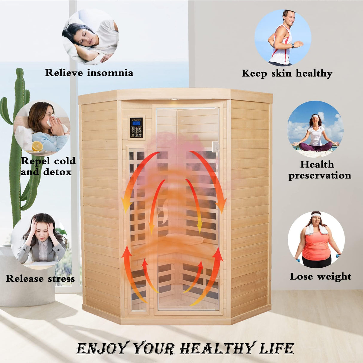 Infrared Sauna Room 2 - 3 People, Hemlock Wooden Sauna, 1600 Watts, 2 person infrared saunas for home Heat Dry Sauna, LCD Control of Temperature, Time, Light and Bluetooth indoor saunas for the home ChiefCarOfficer