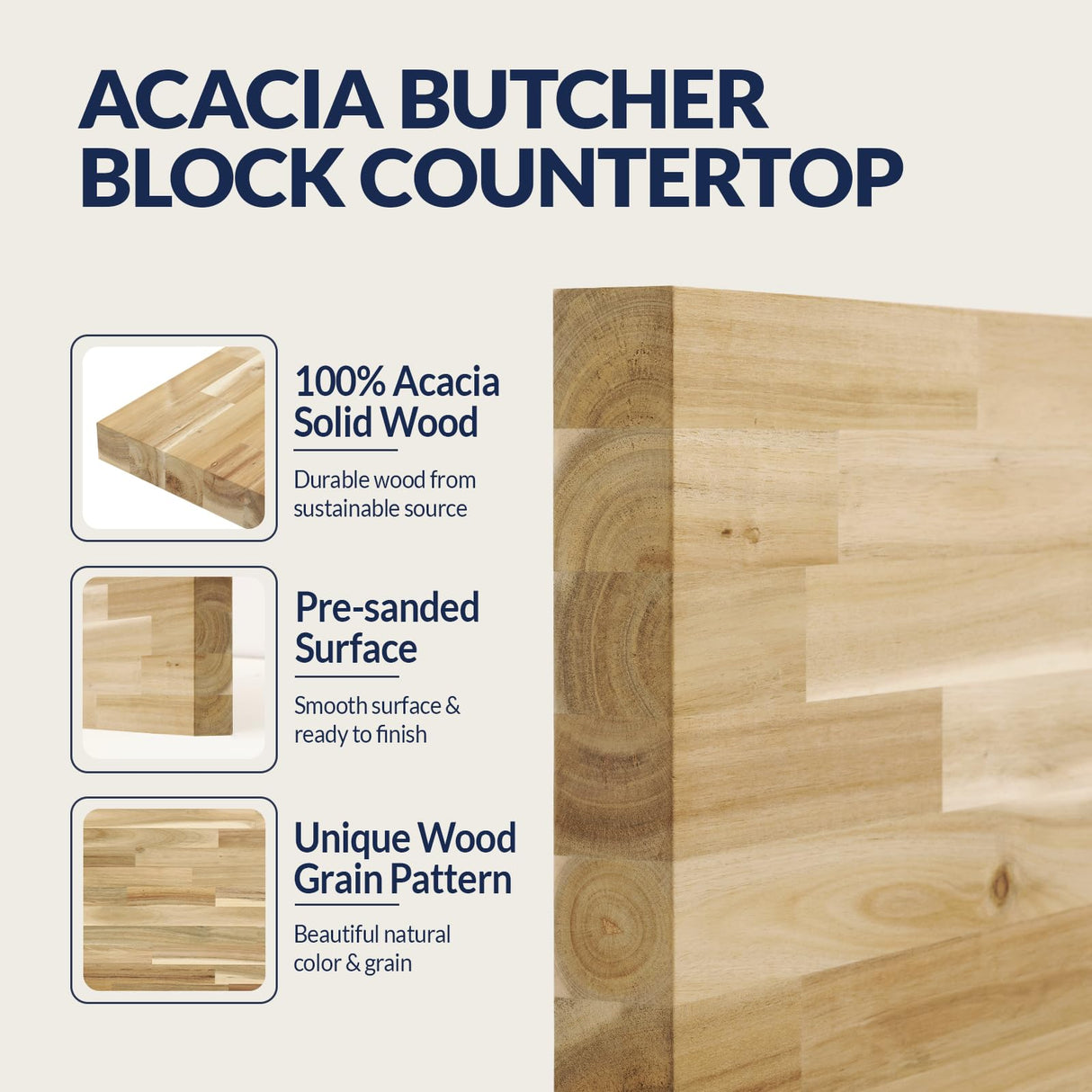 72 x 25 x 1.5 Acacia Butcher Block Countertop, Unfinished Solid Wood Butcher Block Table Top for DIY Island/Kitchen/Workbench Howizz
