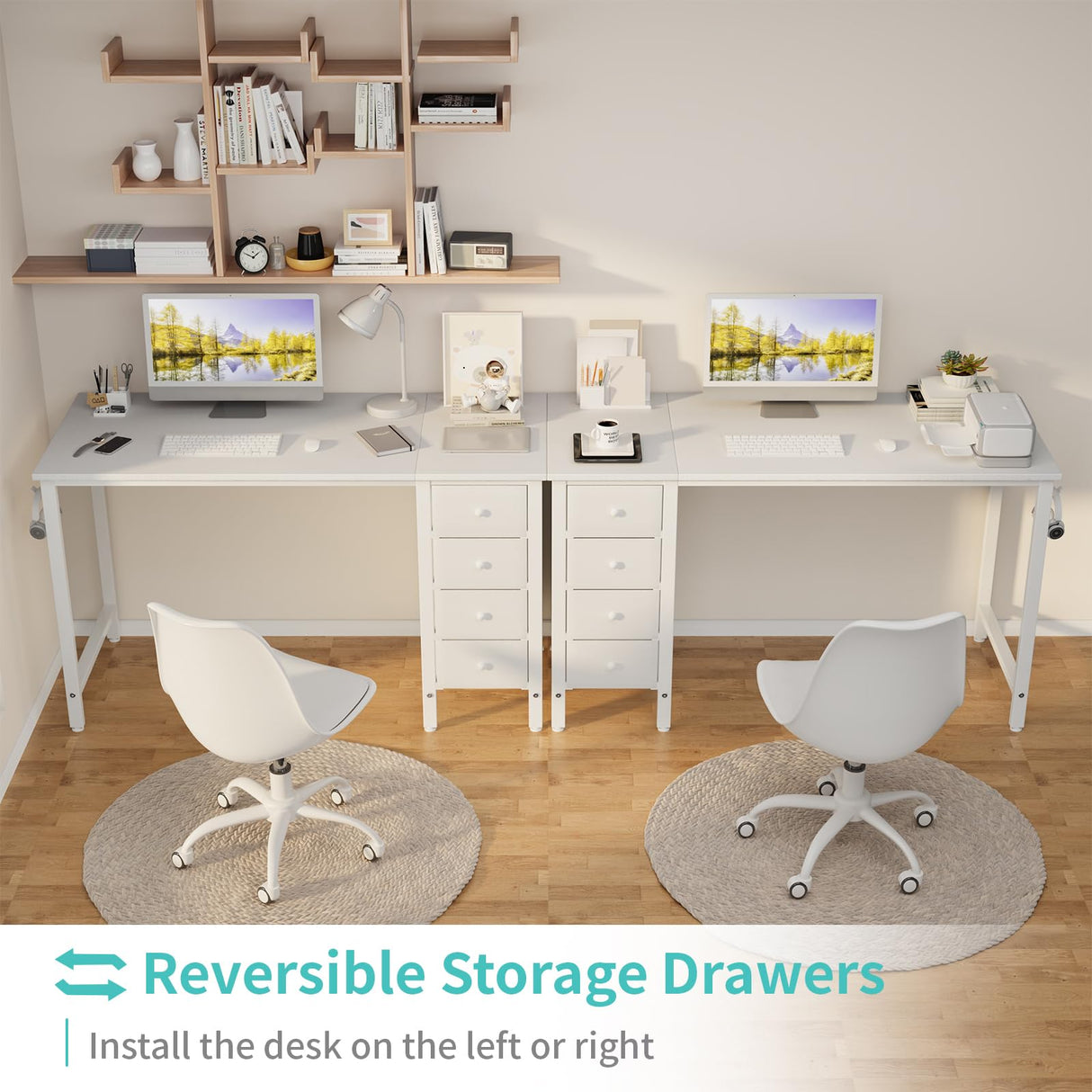 Lufeiya White Computer Desk with Fabric Drawers, 47 Inch Study Work Writing Desk for Home Office Bedroom, Simple Modern Cute PC Desks with Drawer, White Lufeiya