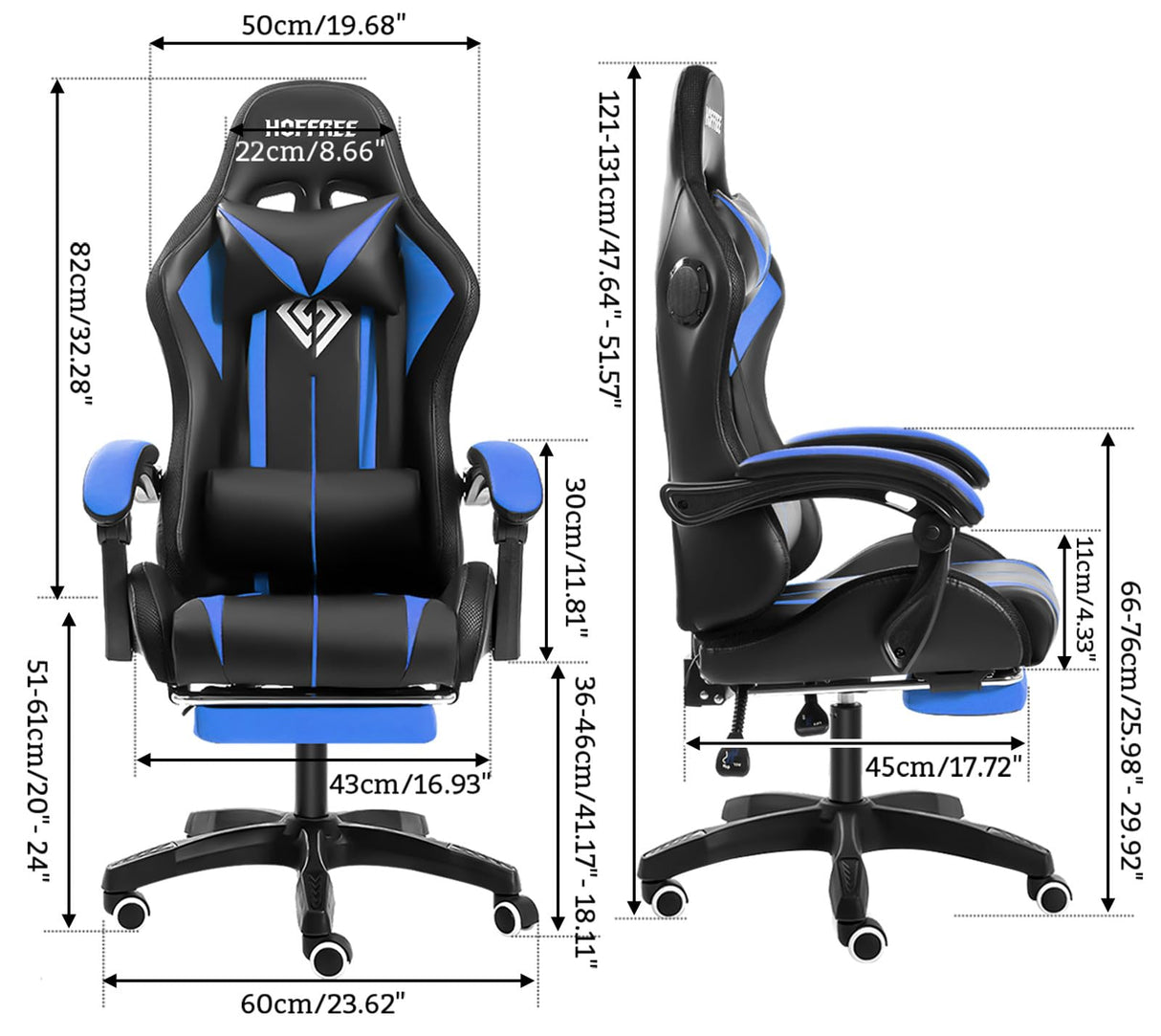 HOFFREE RGB Gaming Chair with Speakers Massage Computer Gaming Chair with LED Lights and Footrest High Back Video Game Chair for Adults Blue and Black HOFFREE