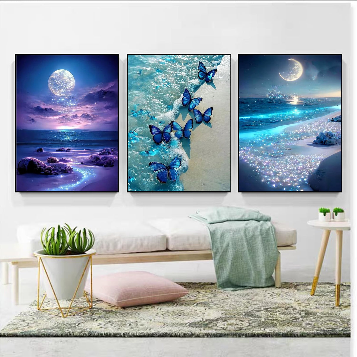 HSENJT Beach Diamond Art Painting by Number Kits,Seaside Night 5D Diamond DIY Painting for Adult,Moon Paint with Round Diamonds for Relaxation Home Wall Decor Gift(30x40cm/11.8X15.7inch) HSENJT
