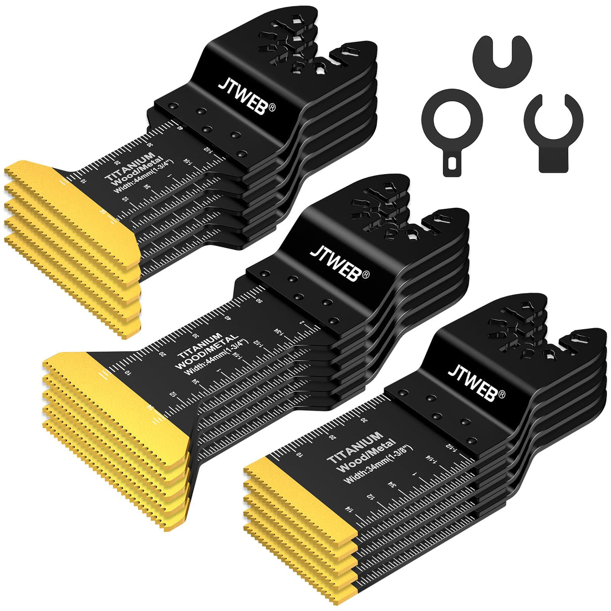 JTWEB 15PCS Titanium Oscillating Saw Blades, Multitool Blades Oscillating Tool Blade Metal Cutting for Wood Nails, Screws, Plastic, Multi Tool Blades Kits for Dewalt Milwaukee Bosch Ryobi JTWEB