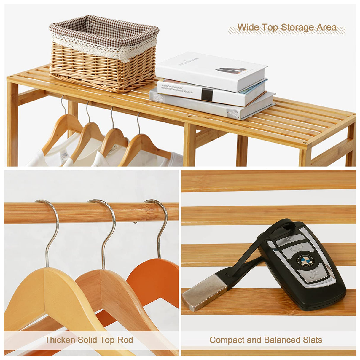 Jotsport Bamboo Clothing Rack with 6 Tier Storage Shelf Multifunctional Garment Organizer Wardrobe Closet for Guest Room Kids Baby Bedroom Entryway Jotsport