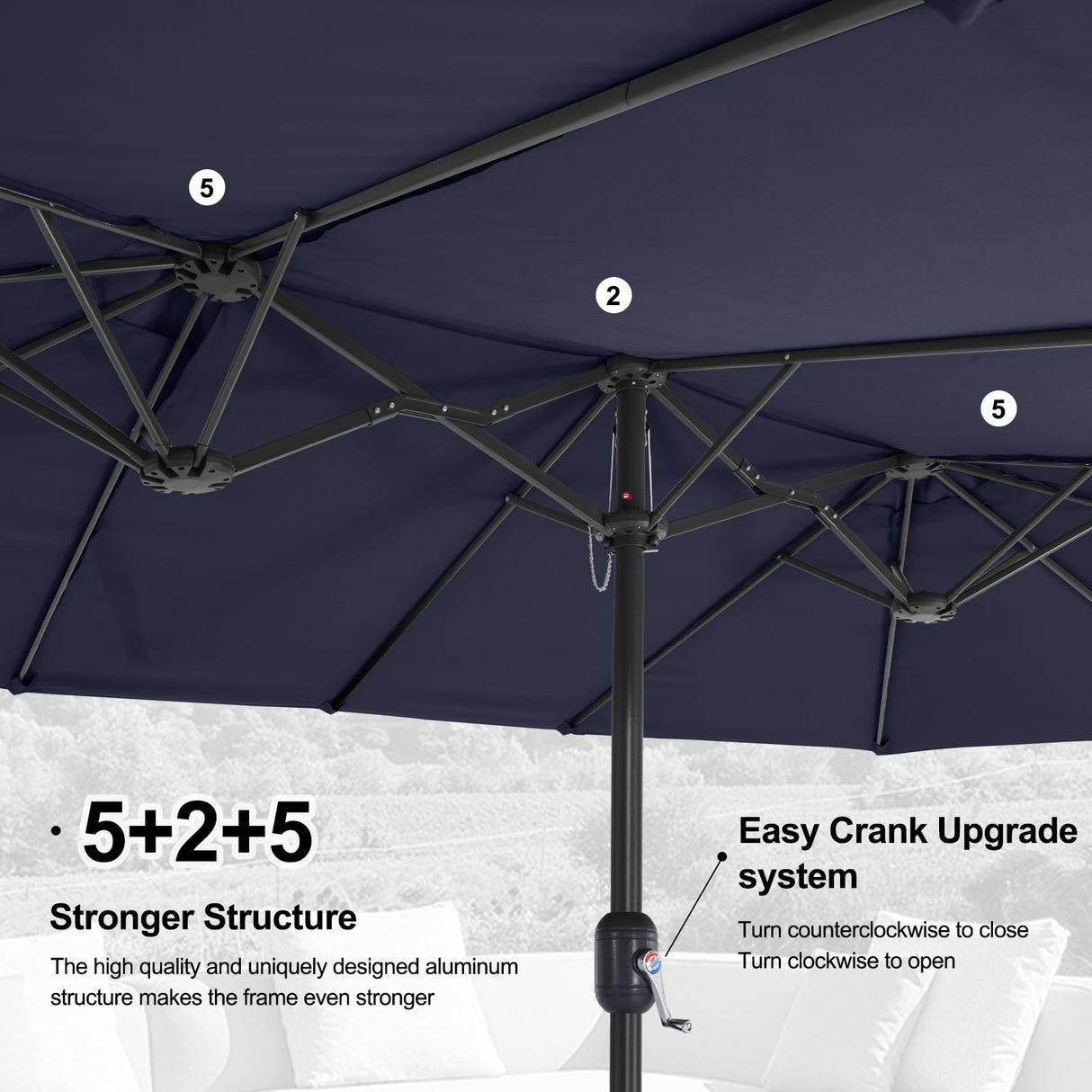 MASTERCANOPY Patio Outdoor Umbrella,15FT Double Sided Large Umbrella,Including Umbrella Base,Suitable For Garden,Pool Side,Deck,Navy Blue MASTERCANOPY