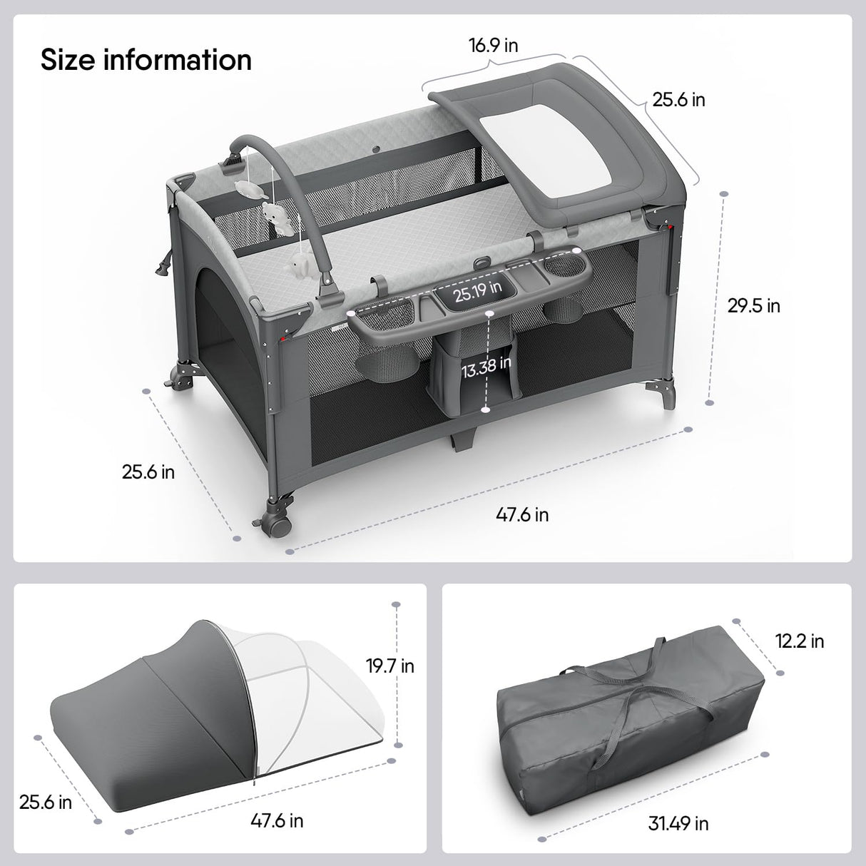 Obee Odee 4 in 1 Baby Bassinet, Pack and Play, Bedside Crib Sleeper, Diaper Changer - Comes with Mattress, Mosquito Net,Bottom Storage and Toy Bar for Newborn to Toddles Obee Odee