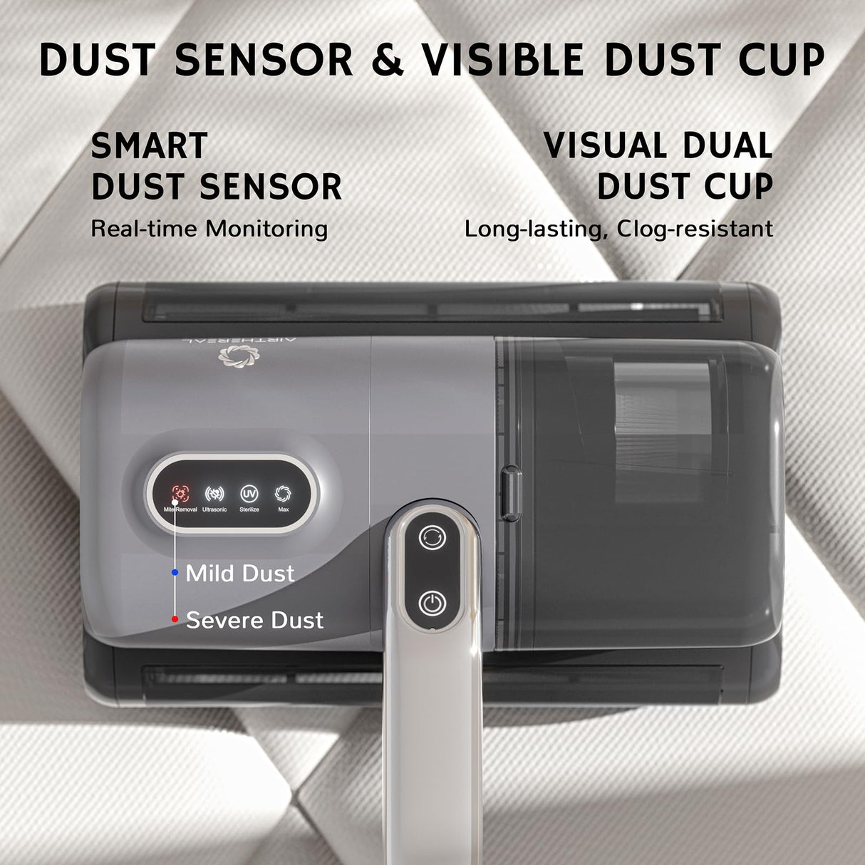 AIRTHEREAL M1 Mattress Vacuum Cleaner, 6 in 1 Bed Vacuum with High-Frequency Vibration - 80,000 RPM Dual Brushroll Rotation, UV-C Light, 14Kpa Suction, Dust Sensor, Ultrasonic and Heating Tech AIRTHEREAL