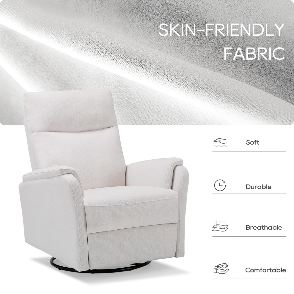 COLAMY Swivel Rocking Recliner Chair, Nursery Rocker Glider Recliner with Extra Large Footrest, Deep Seat, High Back, Upholstered Fabric Reclining Single Sofa for Living Room-White COLAMY