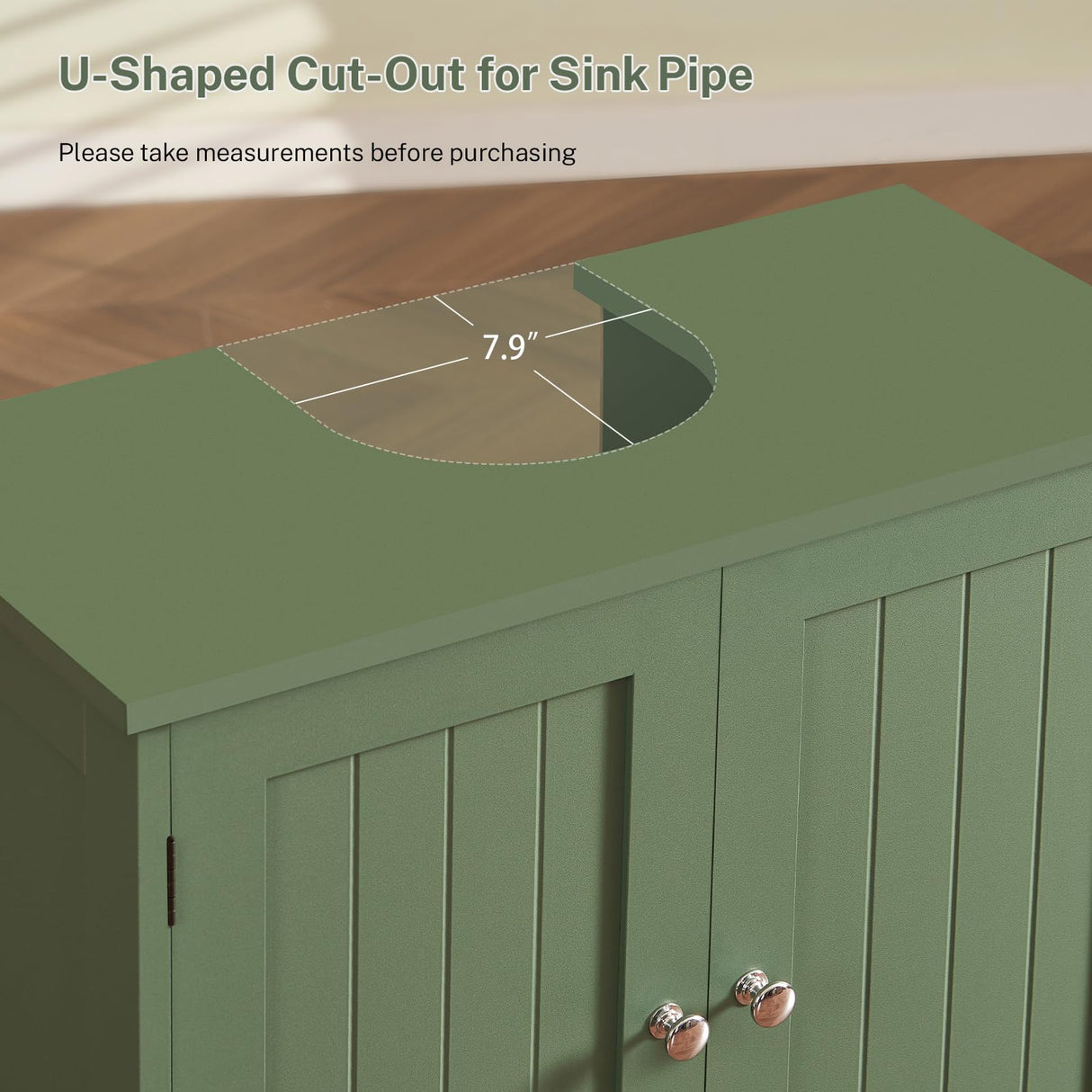 TEENFON Pedestal Sink Storage Cabinet, Under Sink Cabinet with 2 Doors & Storage Shelf, Under Bathroom Organizer for Bathroom, Forest Green TEENFON