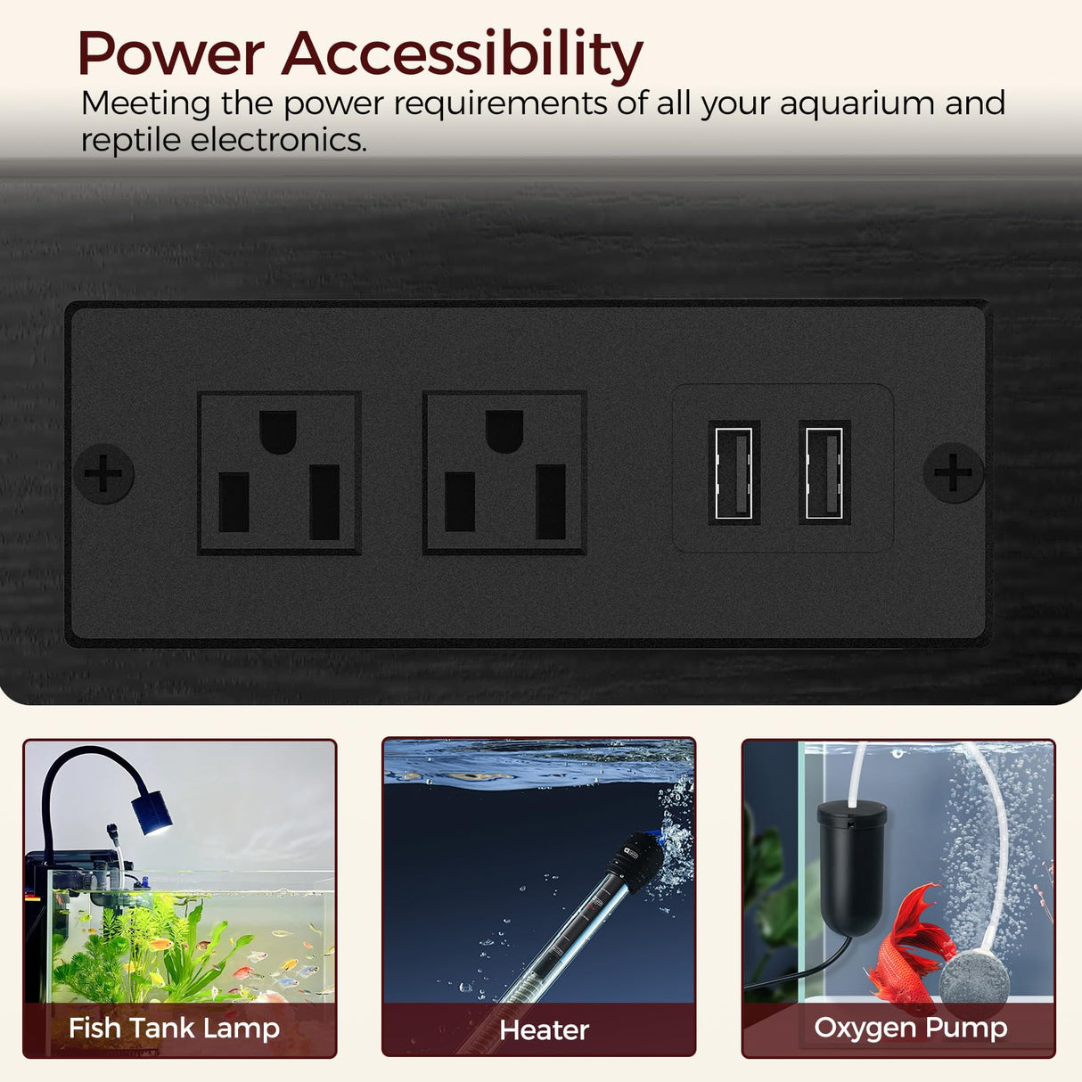 MAHANCRIS 20-40 Gallon Fish Tank Stand, Aquarium Stand with Power Outlet and Storage Cabinet, Heavy Duty Tank Stand Suitable for Turtle Tank, Reptile Terrarium, for Home Office, Black FTHB40E01 MAHANCRIS