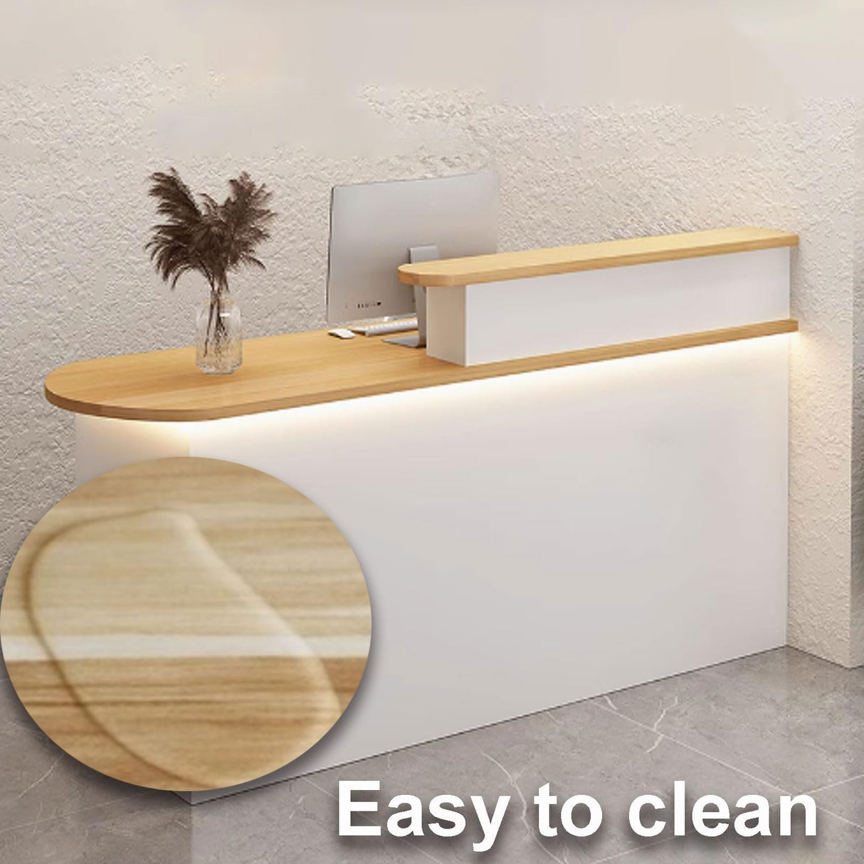 Modern Reception Desk with Storage | Stylish Lobby Counter Table | Receptionist Desk with Soft Lighting | White & Black | 0.8m | Ideal for Offices & Businesses Generic