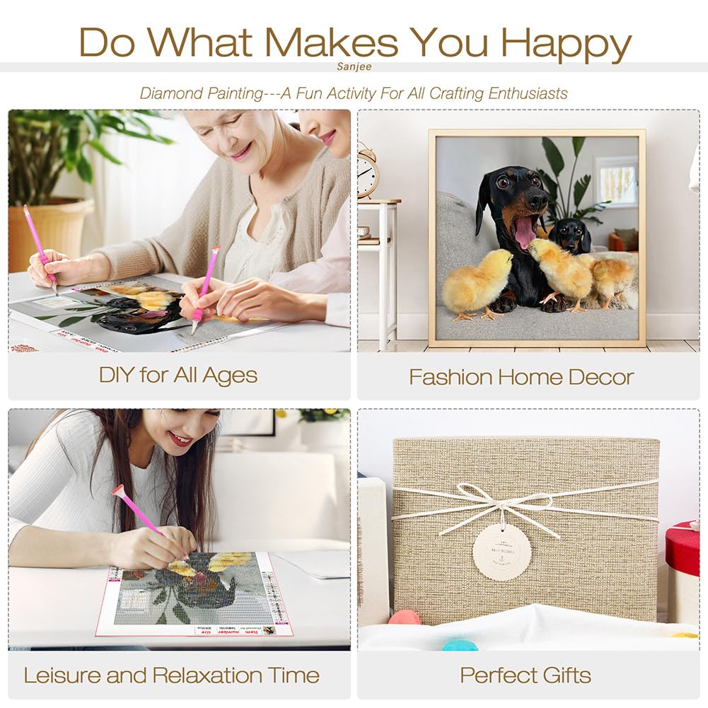 Sanjee Diamond Painting Kits for Adults Beginners, Dog Diamond Art Kits, 5D DIY Round Full Drill Diamond Art Painting for Home Wall Decoration Gift, 12x12 Inch Sanjee