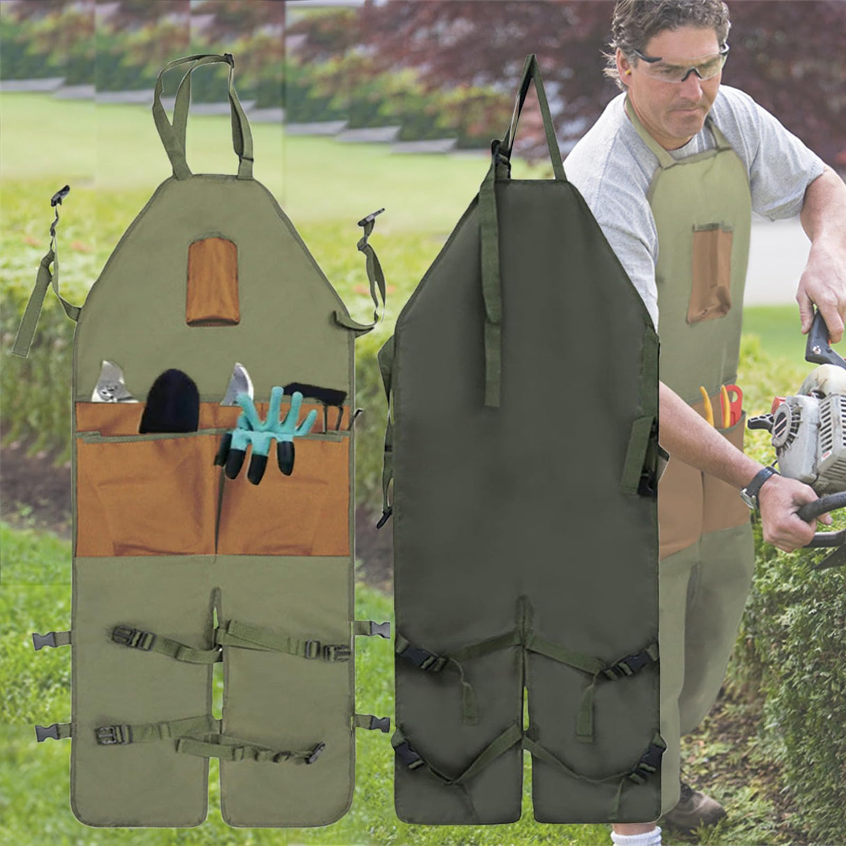 Rchovsam Gardening Apron with Multiple Pockets,Work Tool Apron,Adjustable Cross Back Weight Apron,BBQ,Cafe,Kitchen,Painting,Carpenter Apron,Split Leg Apron,Woodworking Apron,Apron Waterproof,Green Rchovsam