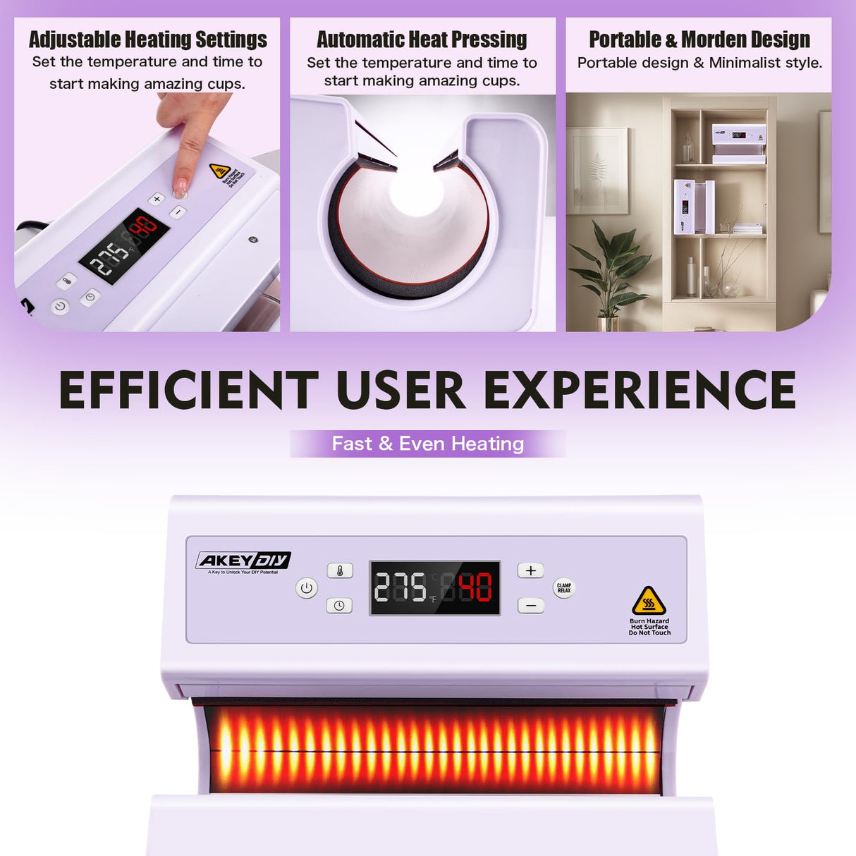 AKEYDIY Auto Tumbler Heat Press Machine, 30 OZ Tumbler Mug Heat Press Touch Screen, with Temp and Time Setting, Fast & Even Heating for 11-30oz Sublimation Tumblers, Mug, Cup (Purple Auto Mug Press) AKEYDIY