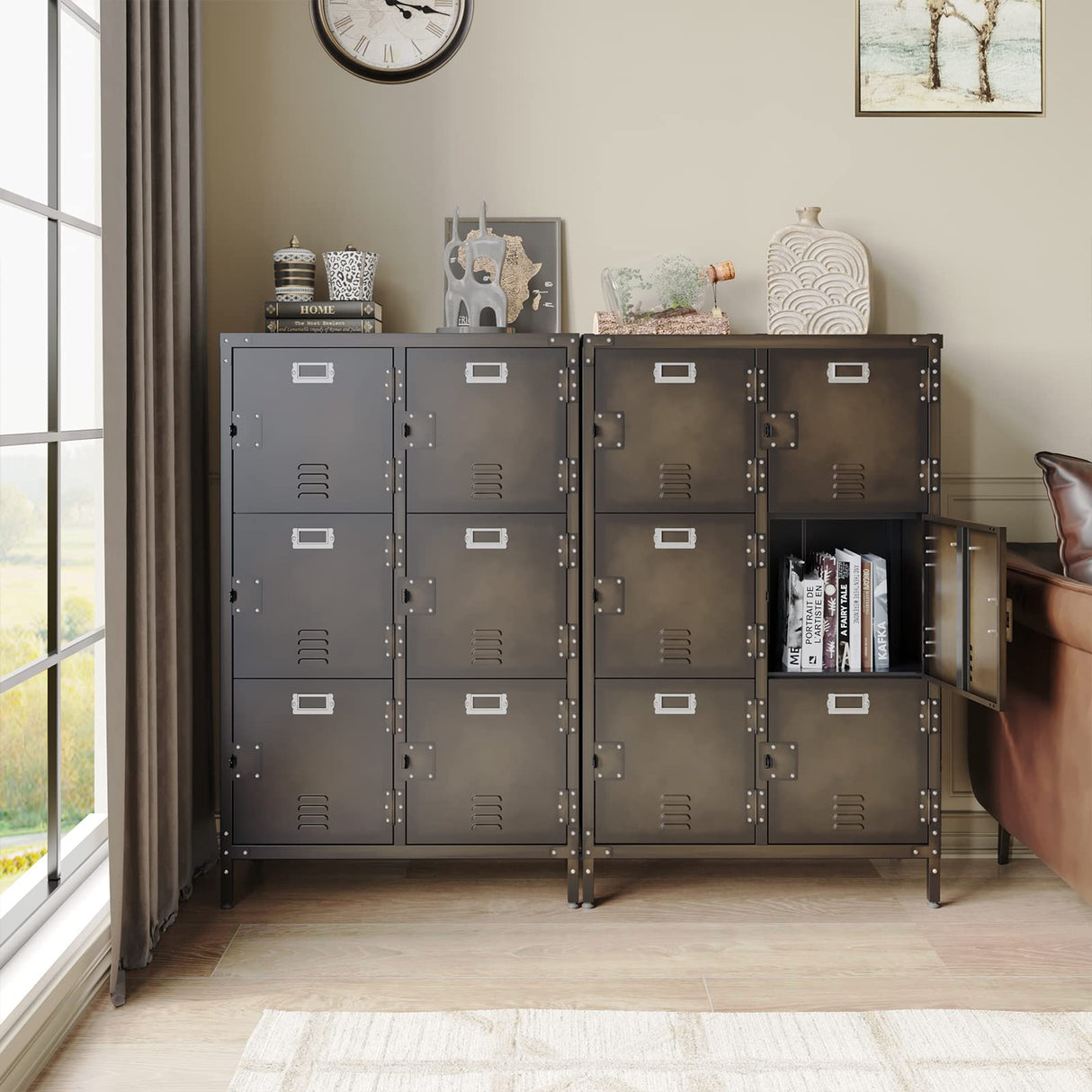 MIIIKO Metal Storage Locker, Industrial Storage Cabinet with Doors and Shelves, Stylish and Sturdy 6 Compartment with Lockable Doors, for Home Office, School, Club and Hallway MIIIKO