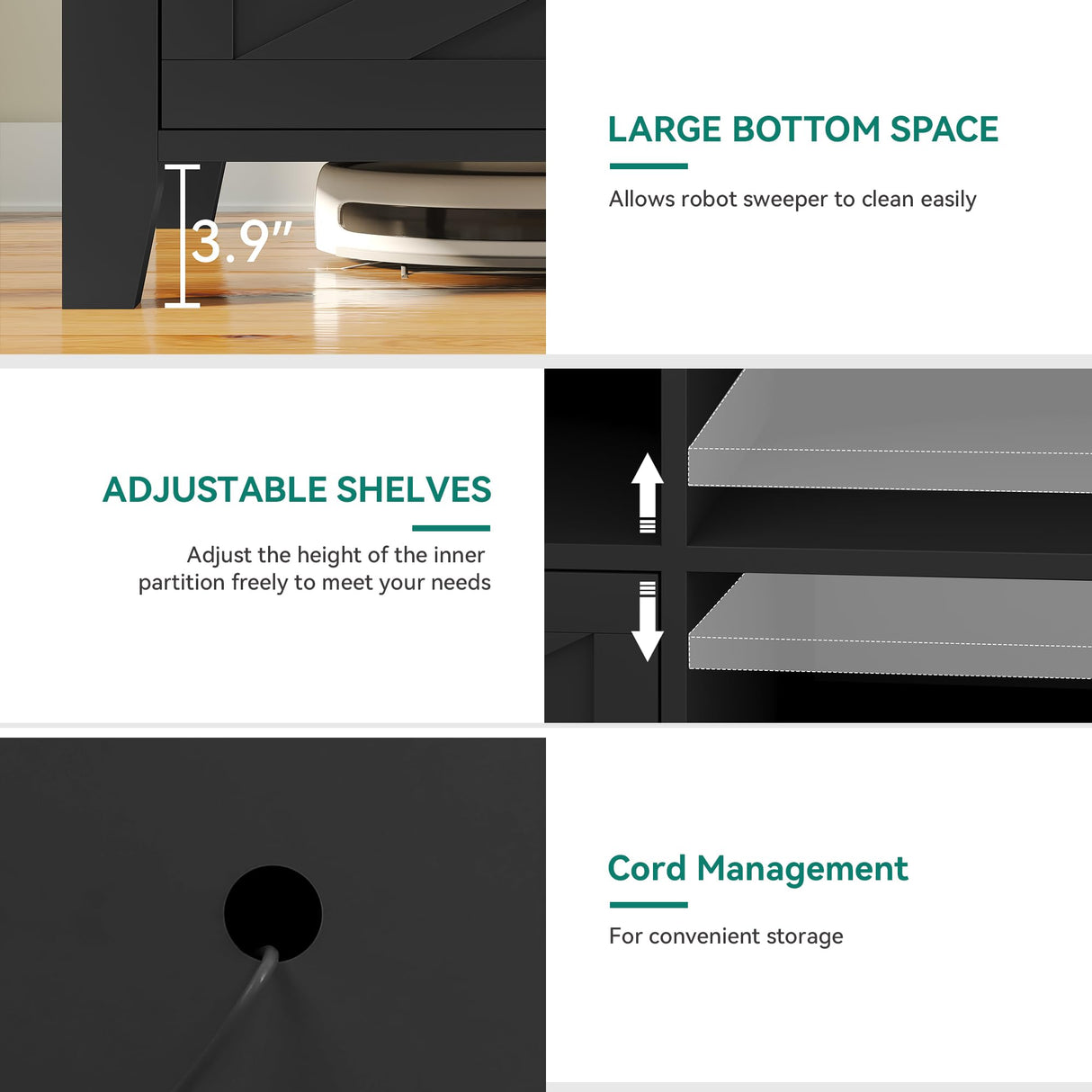 YITAHOME 70 Inch Farmhouse TV Stand, LED Light Entertainment Center Accommodates TVs up to 80 Inches, Media TV Console with Storage Compartments and Customizable Divider for Living Room (Black) YITAHOME