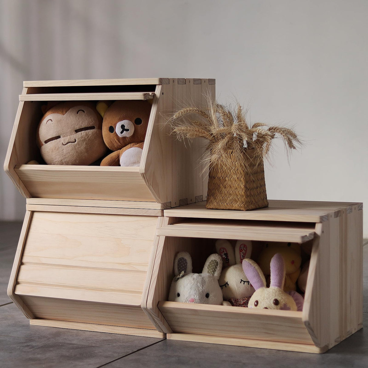 unununu Wooden Storage Small Toy Box with Lid,Stackable Solid Wood Organizer Chest,Entryway Storage Bin,Clothes Storage,Nightstand.for Bedroom,Playroom,Living Room.Side Flip-door,Top can Hold 300lbs unununu