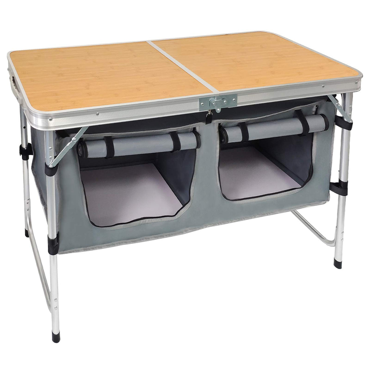 CampLand Outdoor Folding CampingTable with Aluminum Lightweight Height Adjustable with Storage Organizer Picnic Table for BBQ, Party, Camping(BAMBOO) CampLand