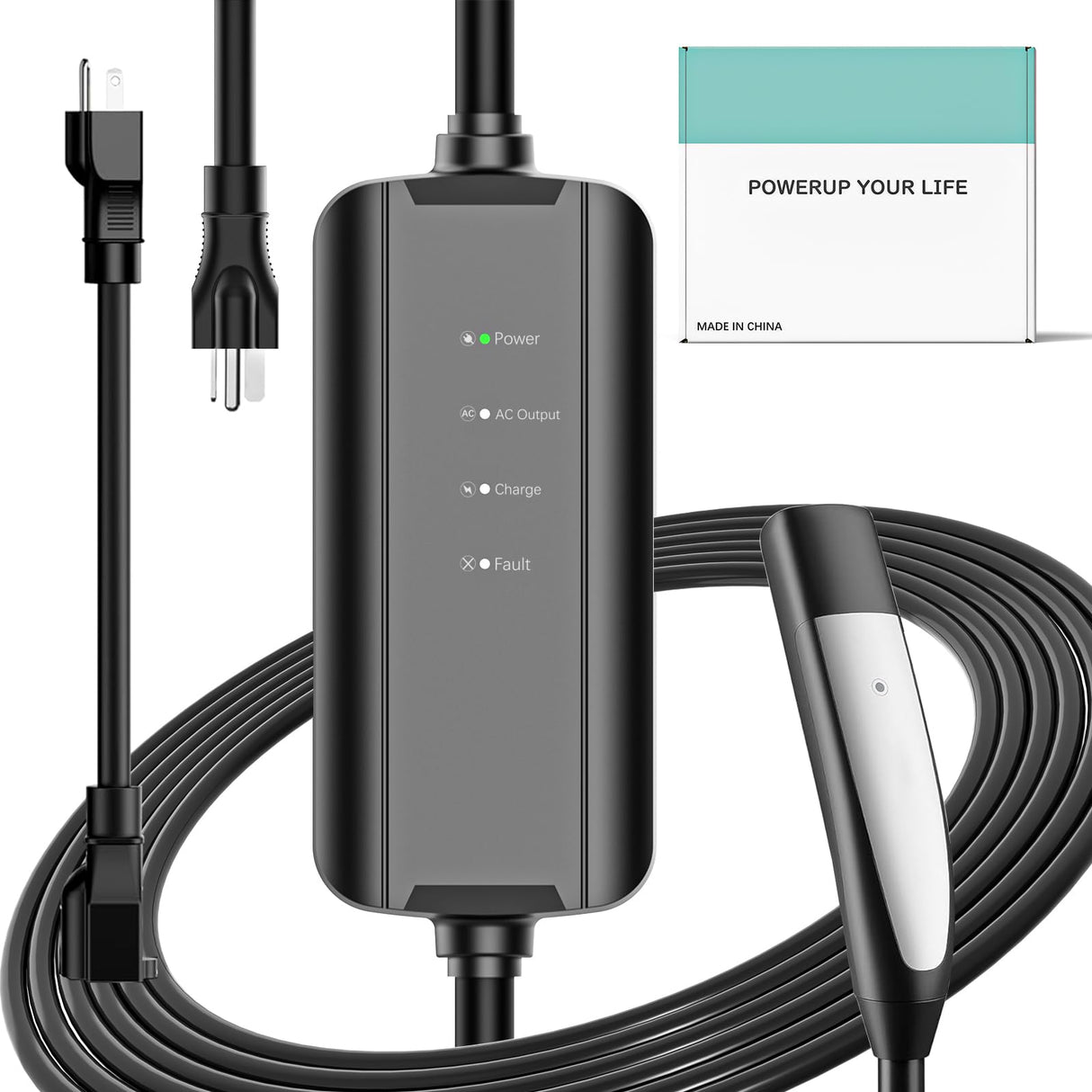 Aiskooc 16Amp Level 2 EV Charger, NEMA 6-20 & 5-15 Plug, 110V Mobile Charger, 25ft Extension Cord, Portable EV Charger for Tesla Models 3/Y/S/X Aiskooc