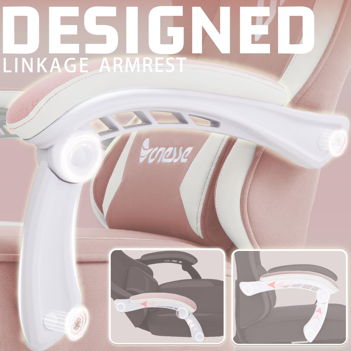 Vonesse Gaming Chair, Computer Chair Fabric with Pocket Spring Cushion, Office Chair with Footrest and Massage Lumbar Support, Reclining Gaming Chairs for Adults 250LBS (Pink) Vonesse