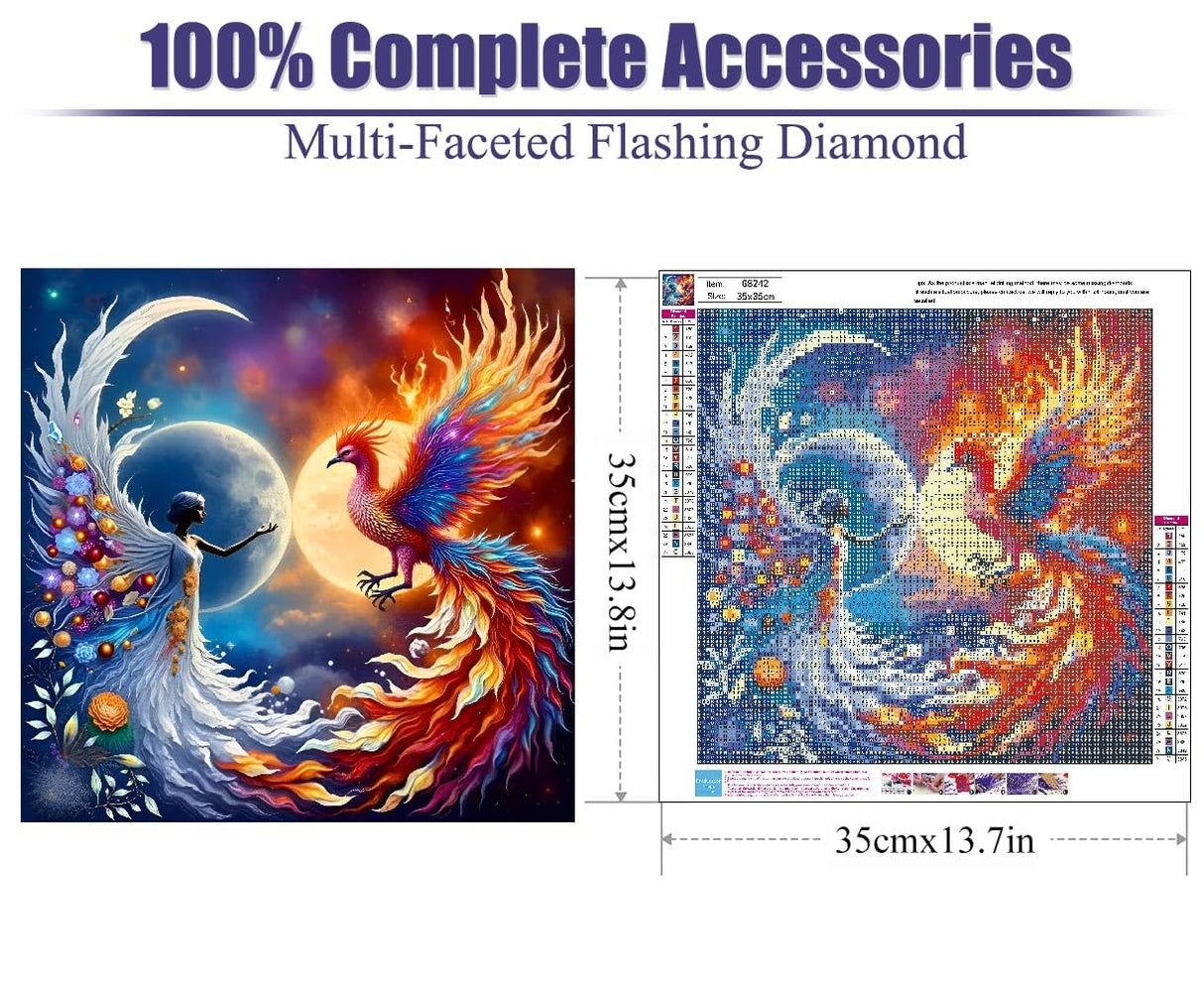 uuxsretaio Diamond Art Kits for Adults, Phoenix Diamond Painting Kits for Adults, DIY 5D Diamond Dots Art Kits,Full Drill Paint with Diamonds, Gem Arts and Crafts for Home Wall Decor 13.7x13.7 Inch uuxsretaio