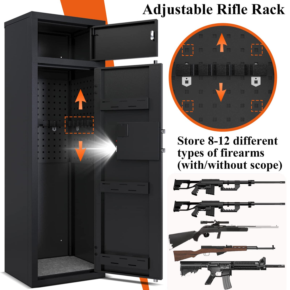 KAER 10-12 Gun Safe Large Capacity Gun Safe for Rifles and Pistols Heavy Duty Gun Cabinets Gun Safes for Rifle with 3 Pistol Racks Gun Cabinet for Home with Adjustable Shelves KAER