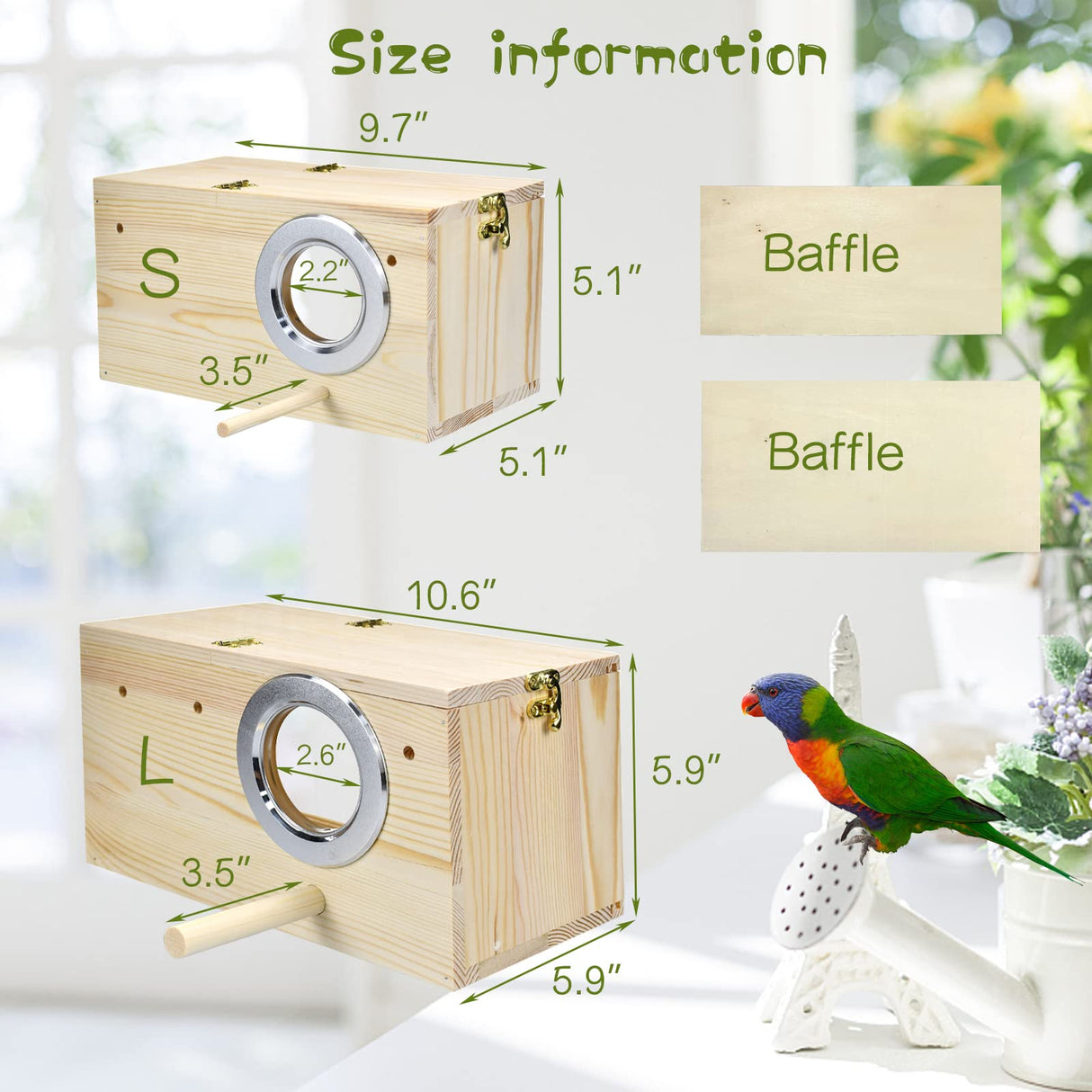 CooShou Parakeet Nesting Box Cockatiel Nesting Natural Pine Bird Nest Bird Breeding Box House Acrylic Transparent Bird Box with Detachable Wooden Board for Lovebirds Cockatiel Budgie Conure Parrot S CooShou