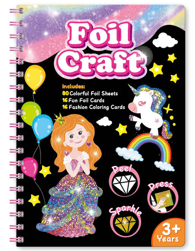 iselyn Art & Craft Activity for Kids, Foil Fun Card Princesses Castle Making Kits, No Mess DIY Creative Activity Supplies Travel Toys Set, Ideal Gifts for Girls Boys Ages 4 5 6 7 8 9 Year Olds