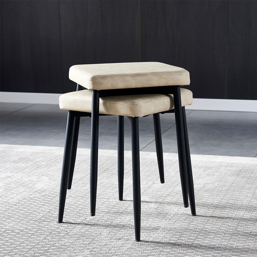 Anchorhome 47"(W) Modern Wooden Dining Table Set for 4/6, with 4 Armless Dining Chairs Plus 2 Sturdy Stools Faux Leather Metal Frame, Dining Room Kitchen Apartment (Vintage Beige) Anchorhome