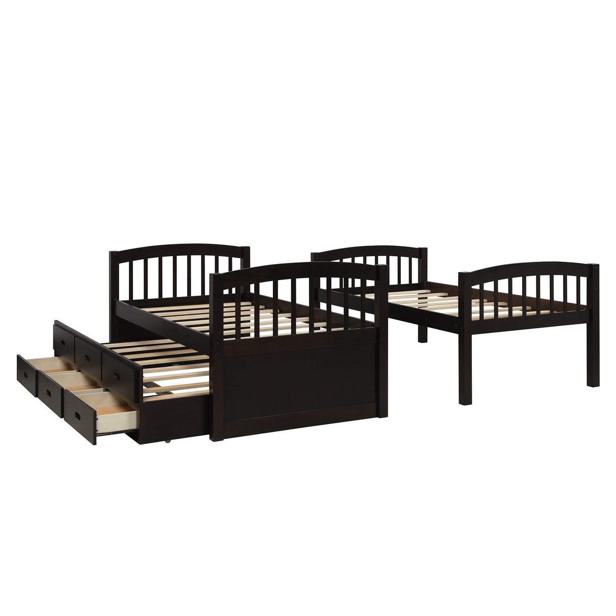 Harper & Bright Designs Twin Over Twin Bunk Bed with Ladder and Storage Drawers, Wood Bunk Bed with Safety Rail and Trundle for Kids Teens Adults, No Box Spring Required (Espresso) Harper & Bright Designs