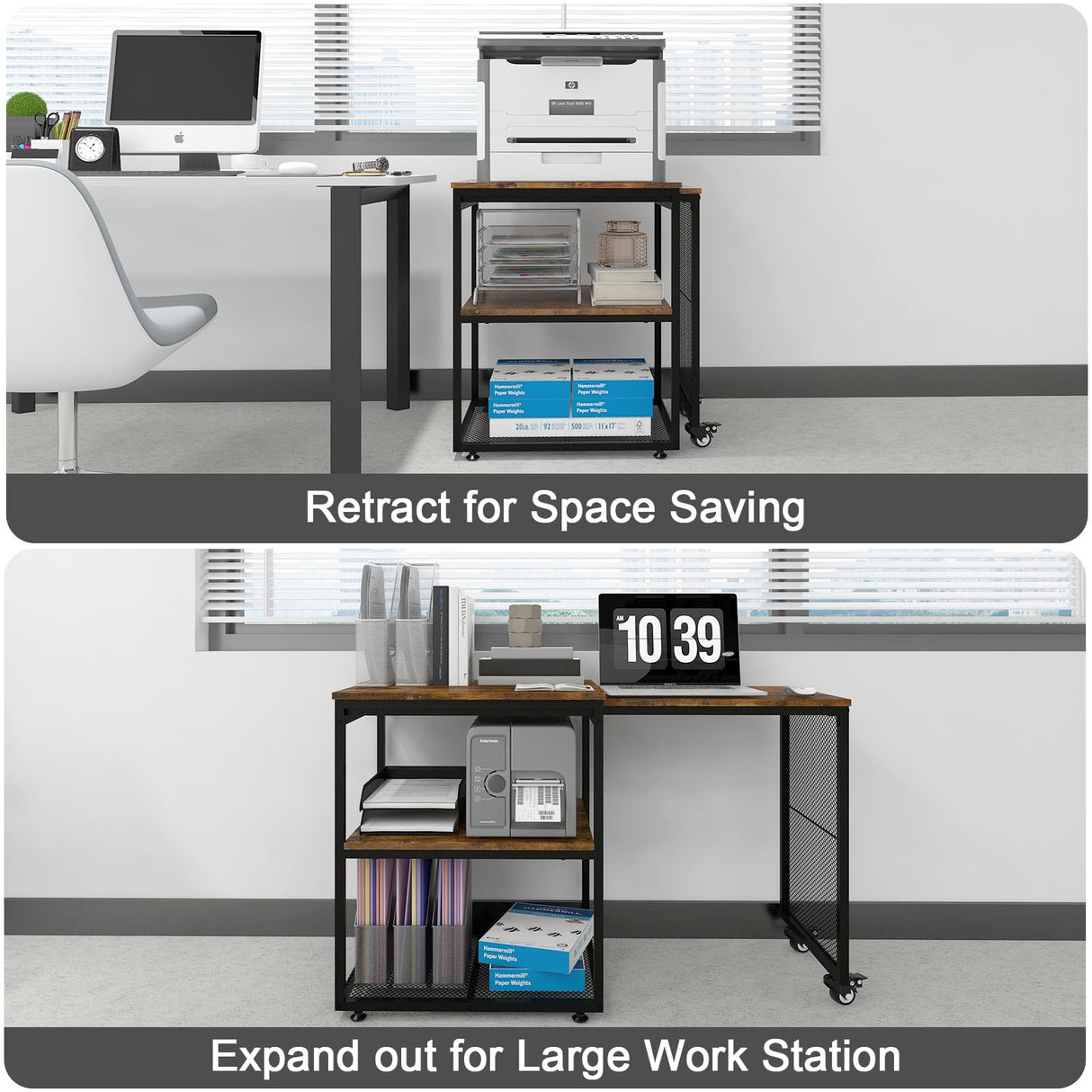 Natwind Large Printer Stand with Storage Shelves,Extendable Home Craft Table,Home Office Organization Desk, Versatile Table for Home Office, Kitchen, Study Room, Living Room (Retro) Natwind