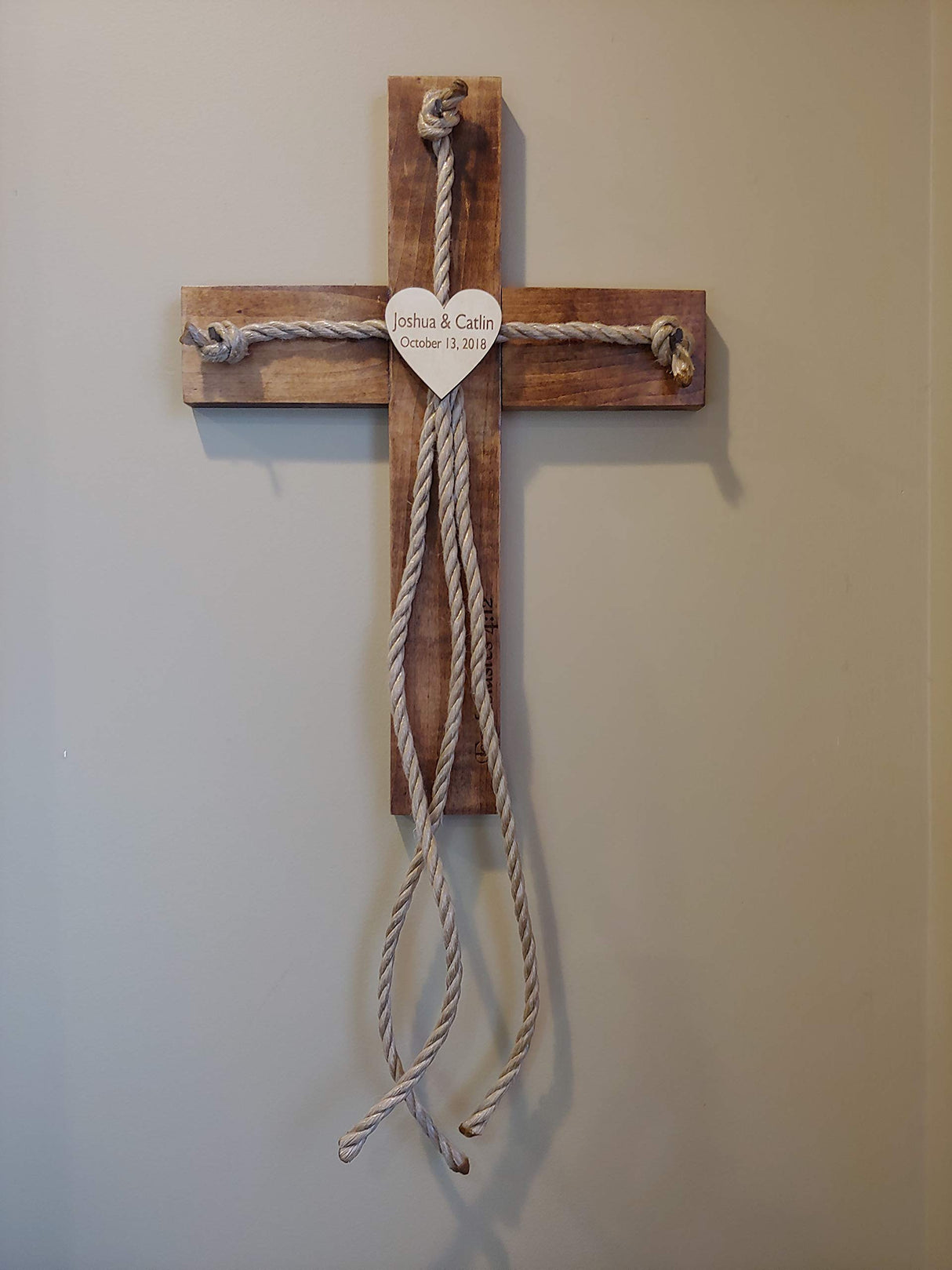 Personalized Laser Engraved Wedding Rope Wood Cross Personal Handcrafted Displays