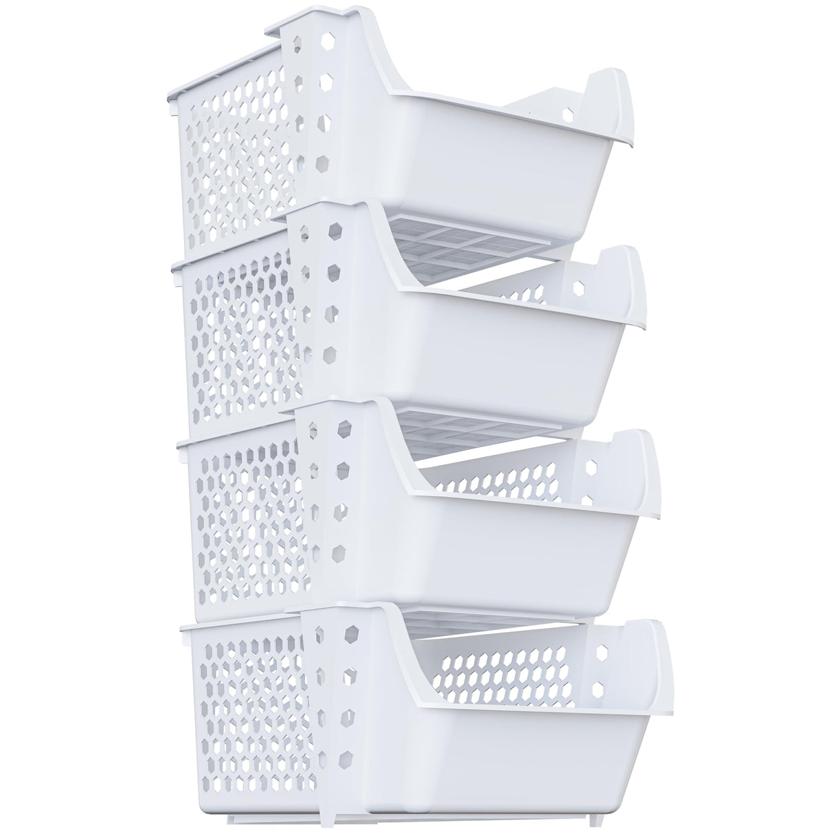 Skywin TidyFriend Stackable Storage Bins for Pantry, 4 Pack Stackable Bins For Organizing Food, Kitchen, and Bathroom Essentials (White) Skywin