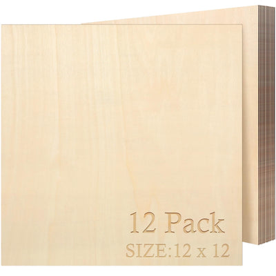 Blisstime 12 Pack 1/16 Basswood Sheets 12 x 12 Inch, 1.5mm Thin Plywood Sheets Balsa Wood Squares for Crafts, Unfinished Wood Blanks for Laser Cutting, Engraving, Wood Burning, Painting