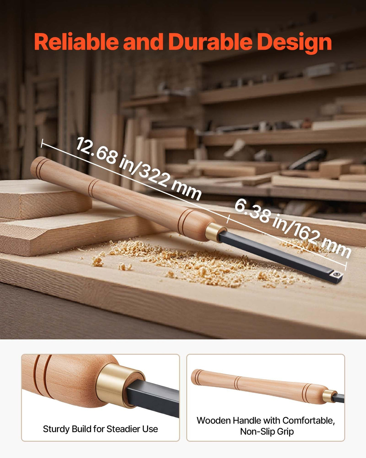 VEVOR Wood Lathe Turning Tool Set, 4PCS Lathe Roughing Finishing and Detailing Hollow Tool with Wooden Handle Diamond Round Square Carbide Inserts Wooden Box for Beginners Hobbyists Professionals VEVOR