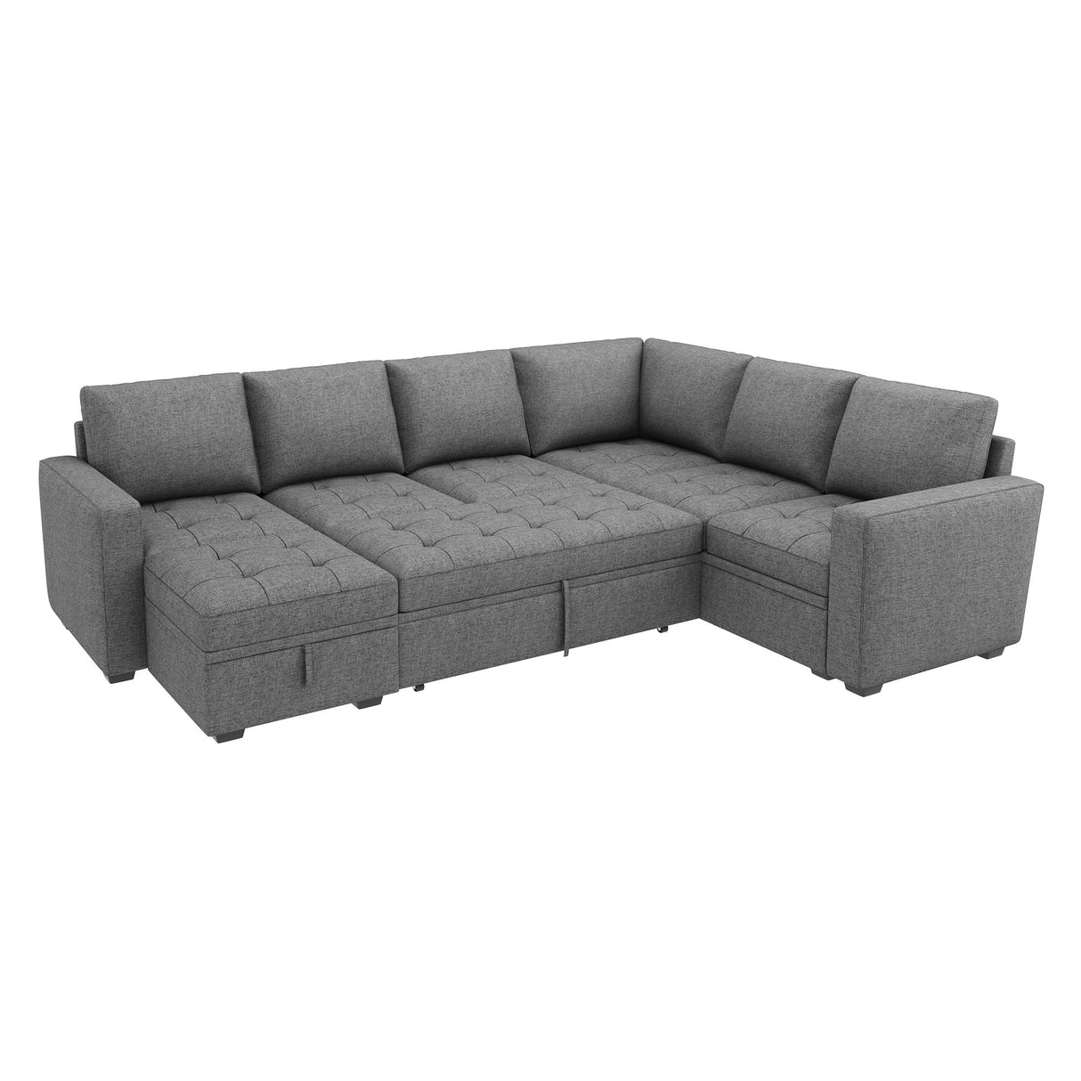 HONBAY Modular Sectional Sleeper Sofa with Pull Out Bed, Convertible L Shaped Sectional Couch with Storage Seat, Sectional Couches for Living Room,Grey HONBAY