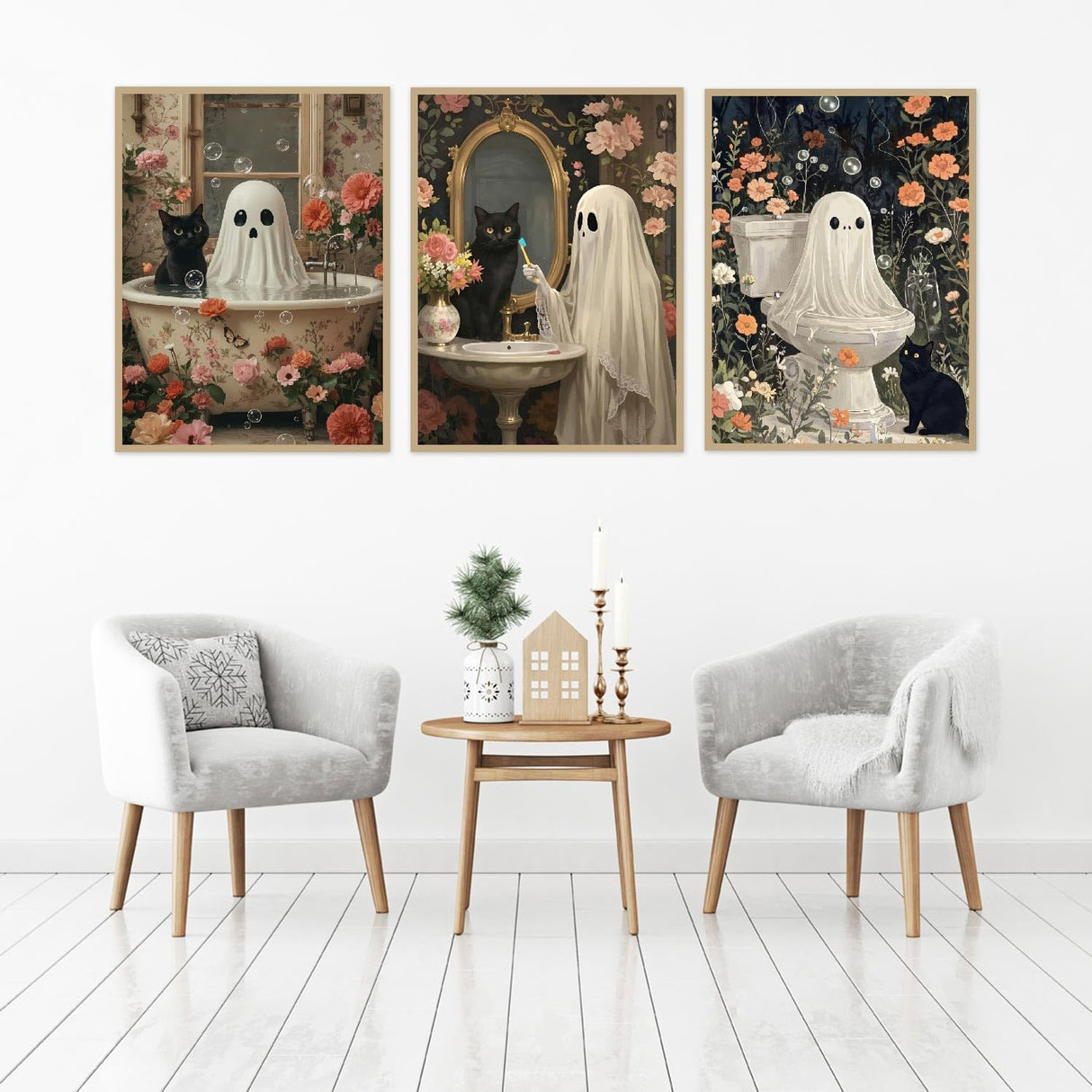 Mrnsiet 3 Pack Ghost Paint by Numbers Kit for Adults, Halloween Ghost Adult Paint by Number Kits on Canvas, Acrylic Bathroom Easy Paint by Numbers for Gift Home Decor 12x16 Inch Mrnsiet