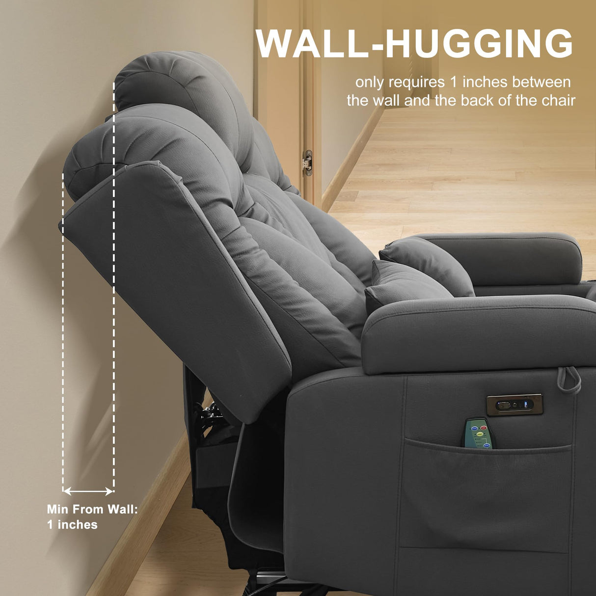 URRED Power Reclining Loveseat Sofa with Console, RV Couch Loveseat Recliner Sofa with Massage & Heat, LED Light, Cupholders, Bluetooth Speakers, USB Charge Ports, Outlets, Leathaire, Gray URRED