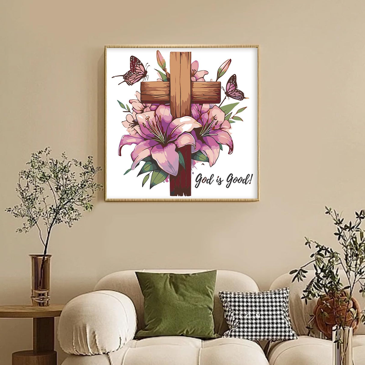 Framed Paint by Numbers Kit for Adults Beginner & Kids Ages 10-13, Jesus Cross Easy Paint by Numbers with Frame, Christian Religious Acrylic Adult Painting by Number Kits on Canvas Framed 10 x 10 Inch Camocin