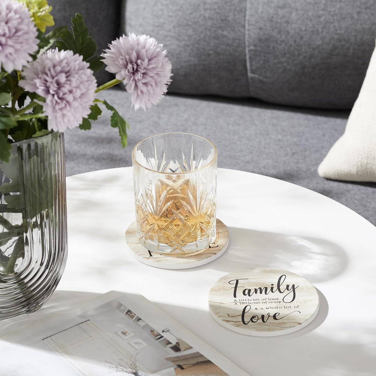 Hoomey Coasters for Drinks, Set of 6 Absorbent Drink Coasters with Holder, Rustic Ceramic Drink Coasters with Cork Backing for Table Protection, Housewarming Gifts, Farmhouse Décor Hoomey