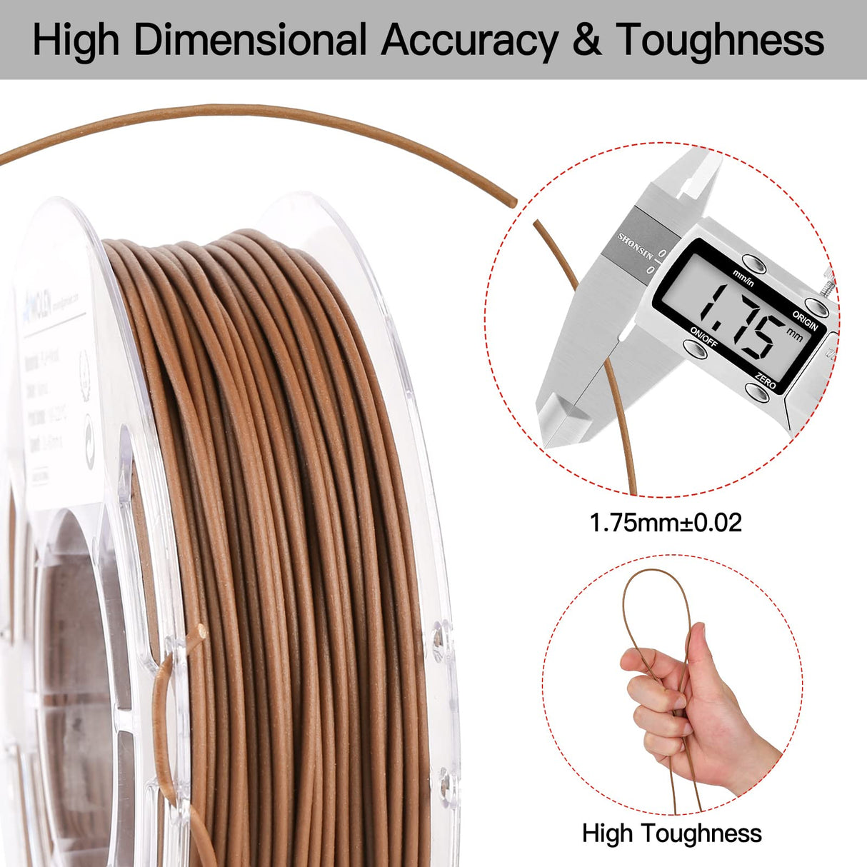 AMOLEN Wood Filament Bundle 3D Printing Filament Wood Sets,Walnut,Cherry Wood,Bamboo Wood,Ebony Black Wood,3D Printer Filament,PLA Filament 1.75mm,200g/Spool AMOLEN