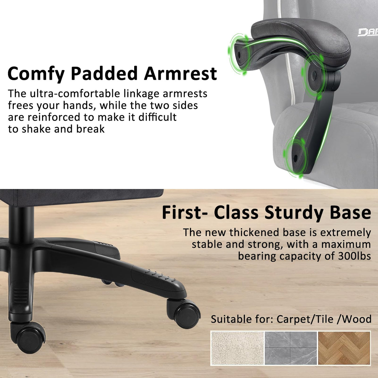 Darkecho Gaming Chair Fabric with Pocket Spring Cushion,Massage Office Chair with Footrest and Linkage Armrests,Ergonomic Adjustable Desk Computer Chair with Headrest and Lumbar Support Black Darkecho