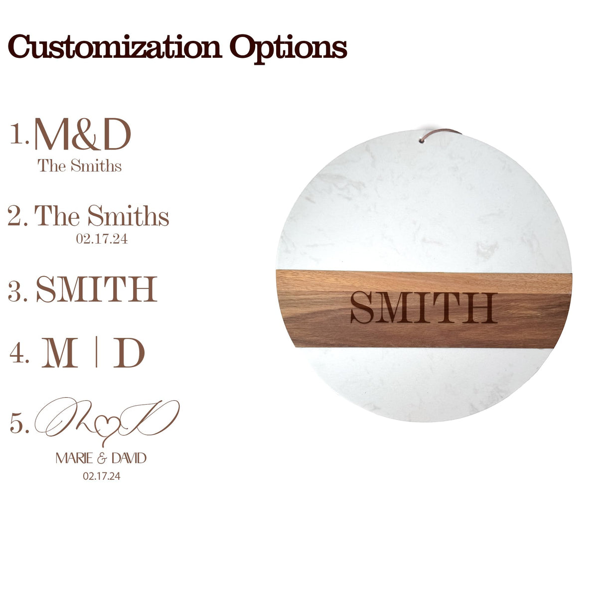 Marble And Wood Cutting Boards For Kitchen - Engagement Gifts For Couples, Personalized Wood And Marble Charcuterie Board, Personalized Round Cutting Board - Marble Cheese Board Glam Celebration