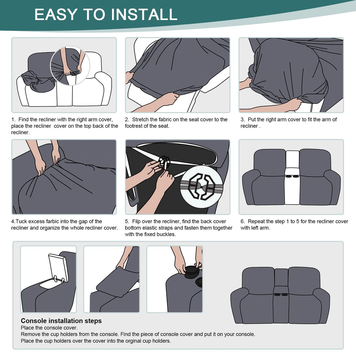 Ruaozz Stretch Loveseat Recliner Covers with Console 4-Pieces Recliner Sofa Covers with Pockets Jacquard Reclining Couch Covers Furniture Protector with Elastic Straps Bottom (2 Seater, Chocolate) Ruaozz