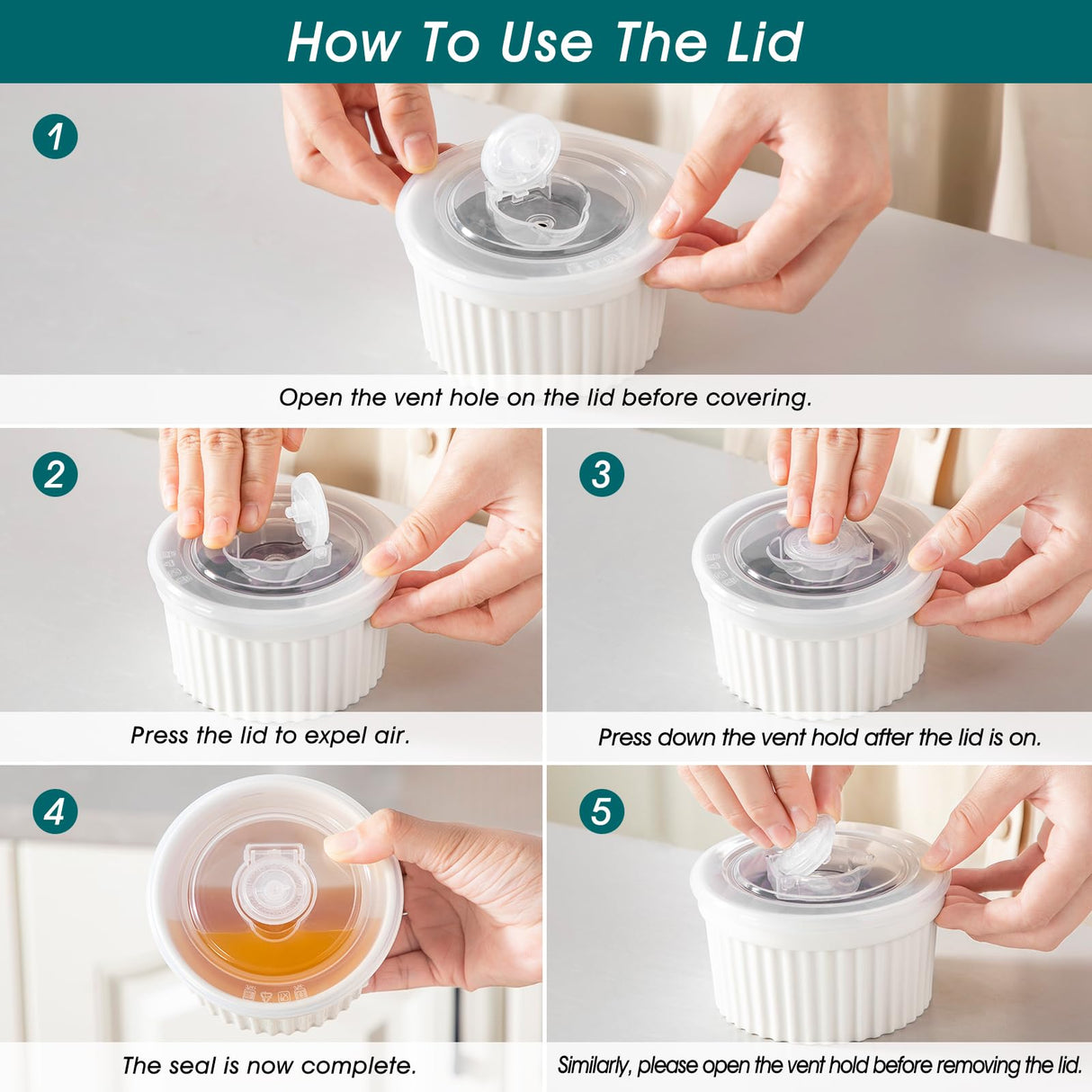 vancasso 8 oz Ramekins with Lid, Porcelain Creme Brulee Souffle Dishes, White Pudding Custard Cups Ramiken for Baking, Dishwasher and Oven Safe, Set of 6 vancasso